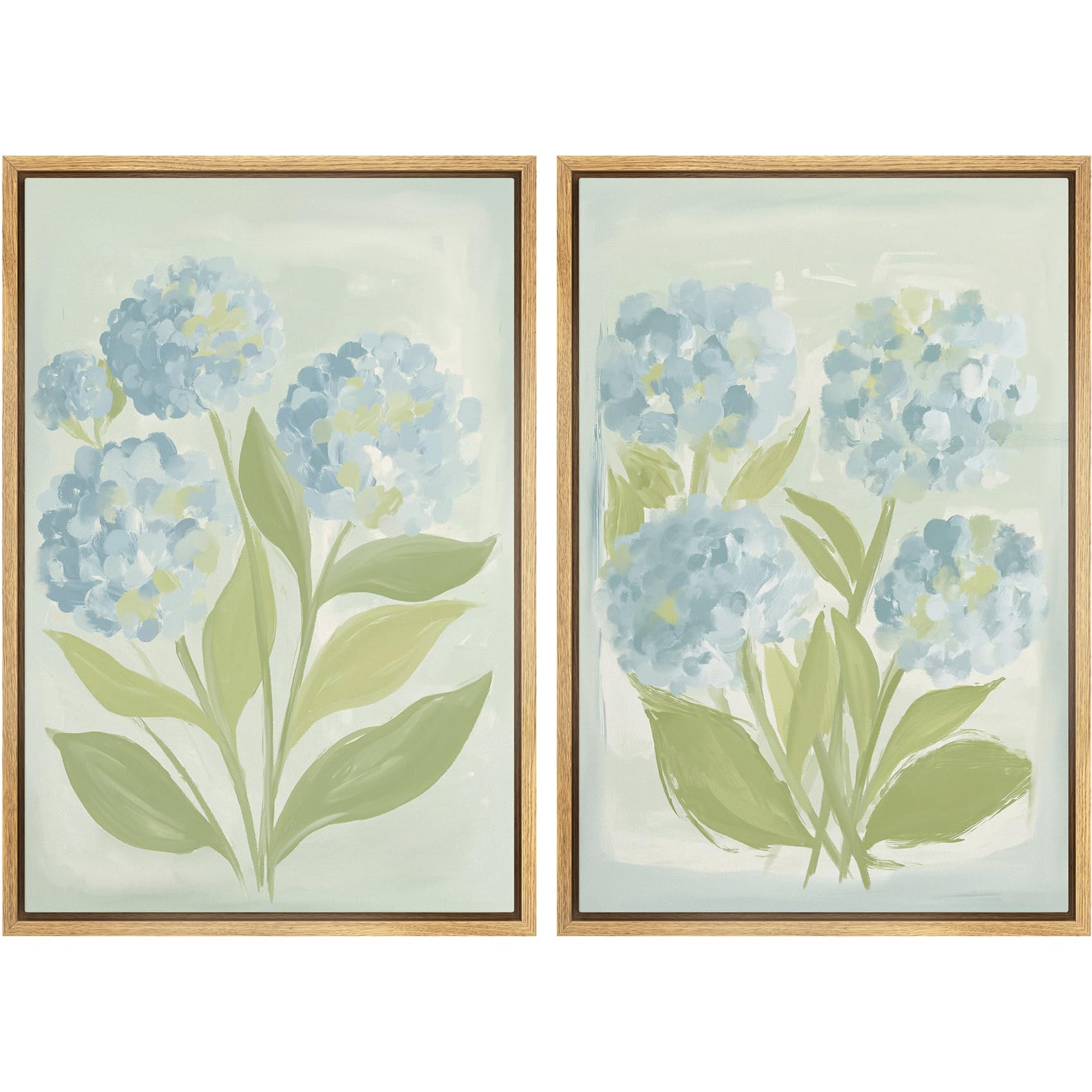 SIGNFORD Framed Canvas Print Wall Art Set Soft Hydrangea Pair Light Blue Florals with Green Leaves Illustration Modern Art Decorative Nordic Nature for Living Room, Bedroom, Office - 24"x36"x2 White — view 12