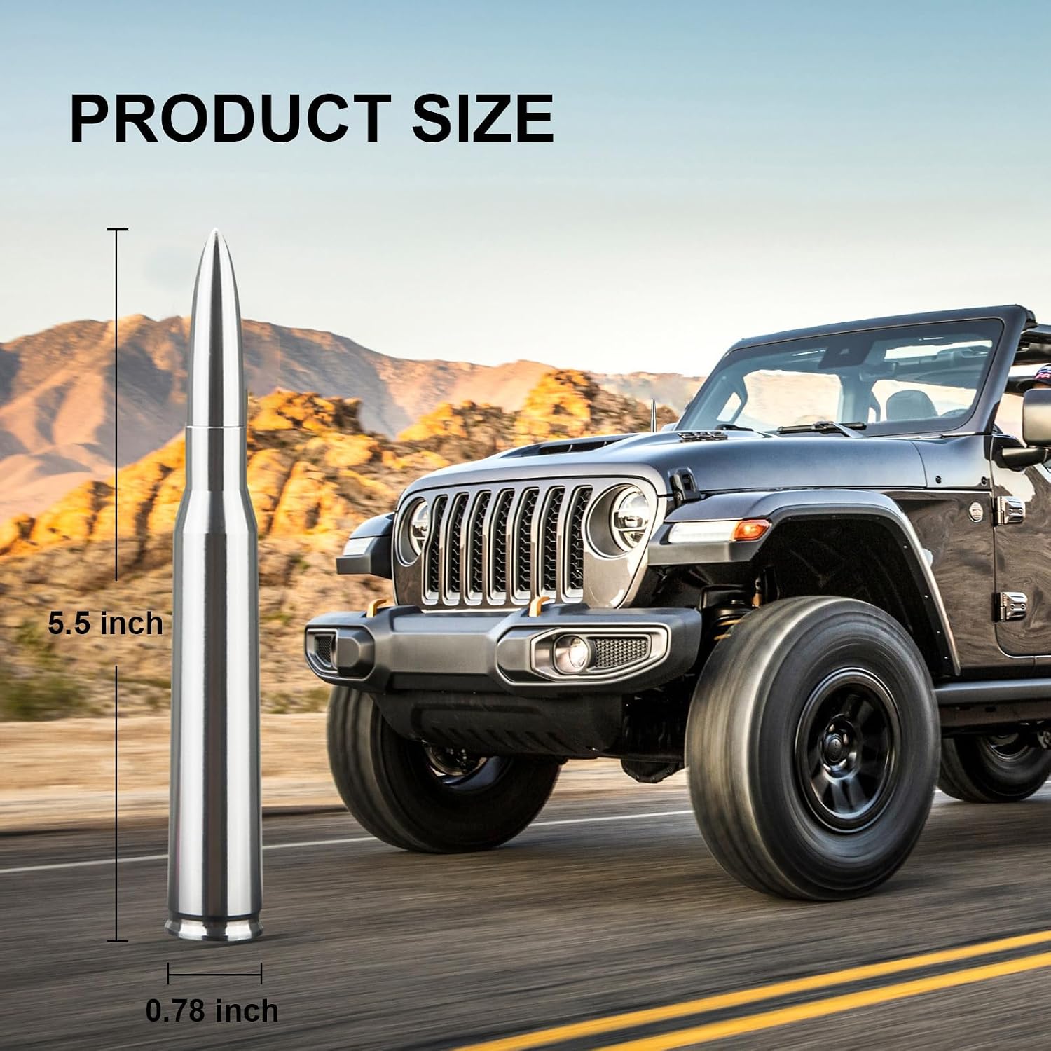 Chrome Antenna 50 Cal Car Truck Bullet Antenna Truck Accessories Universal Replacement for GMC Sierra 1500 Chevy Dodge Ram Silverado 1500 2500 3500 Ford F150 F250 F350 (Chrome)
