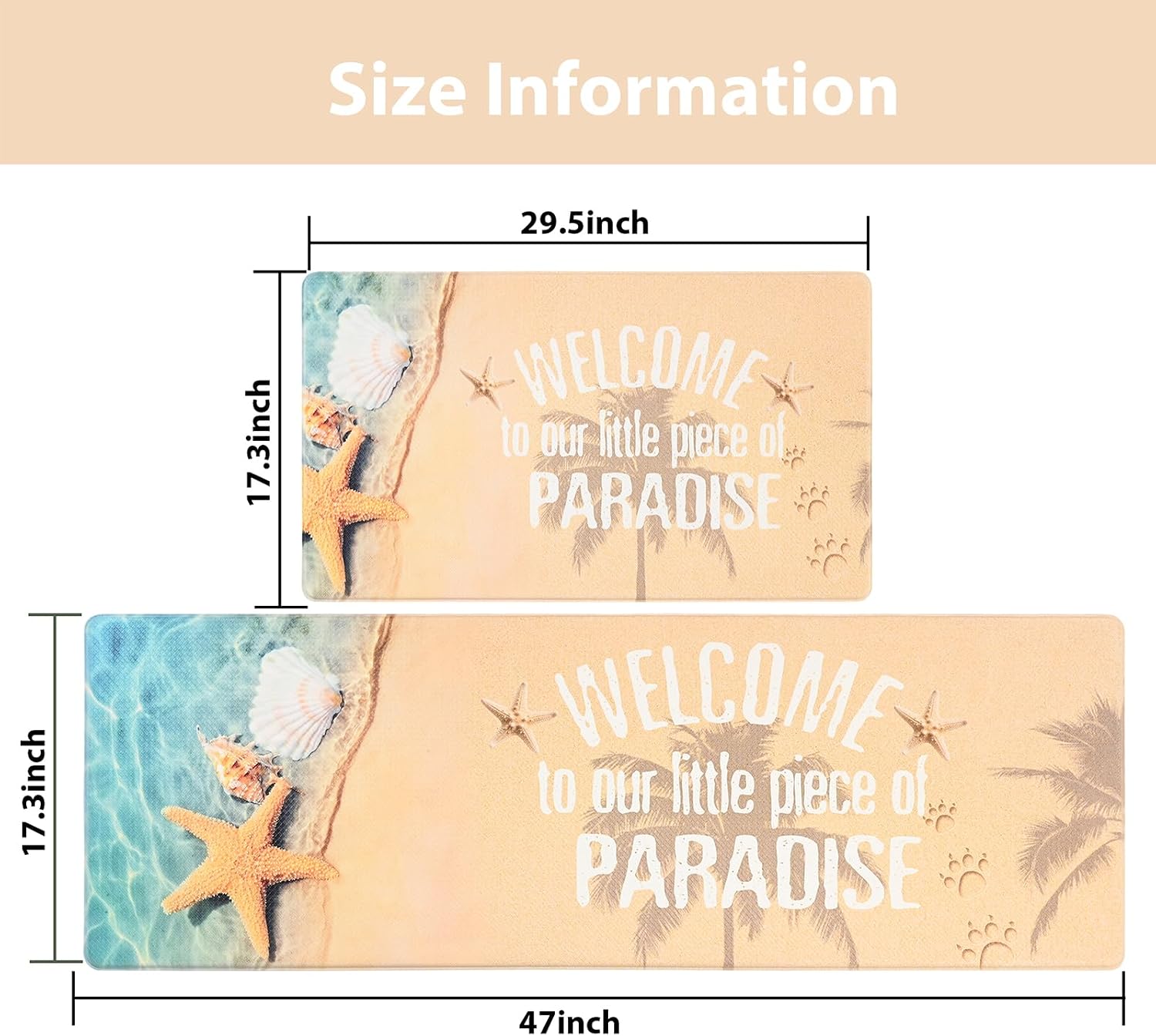 Coastal Kitchen Mats Cushioned Anti Fatigue Beach Kitchen Mats for Floor 2 Piece Waterproof Comfort Standing Mat for Desk, Sink, Stove, Laundry, 17"x30"+17"x47"