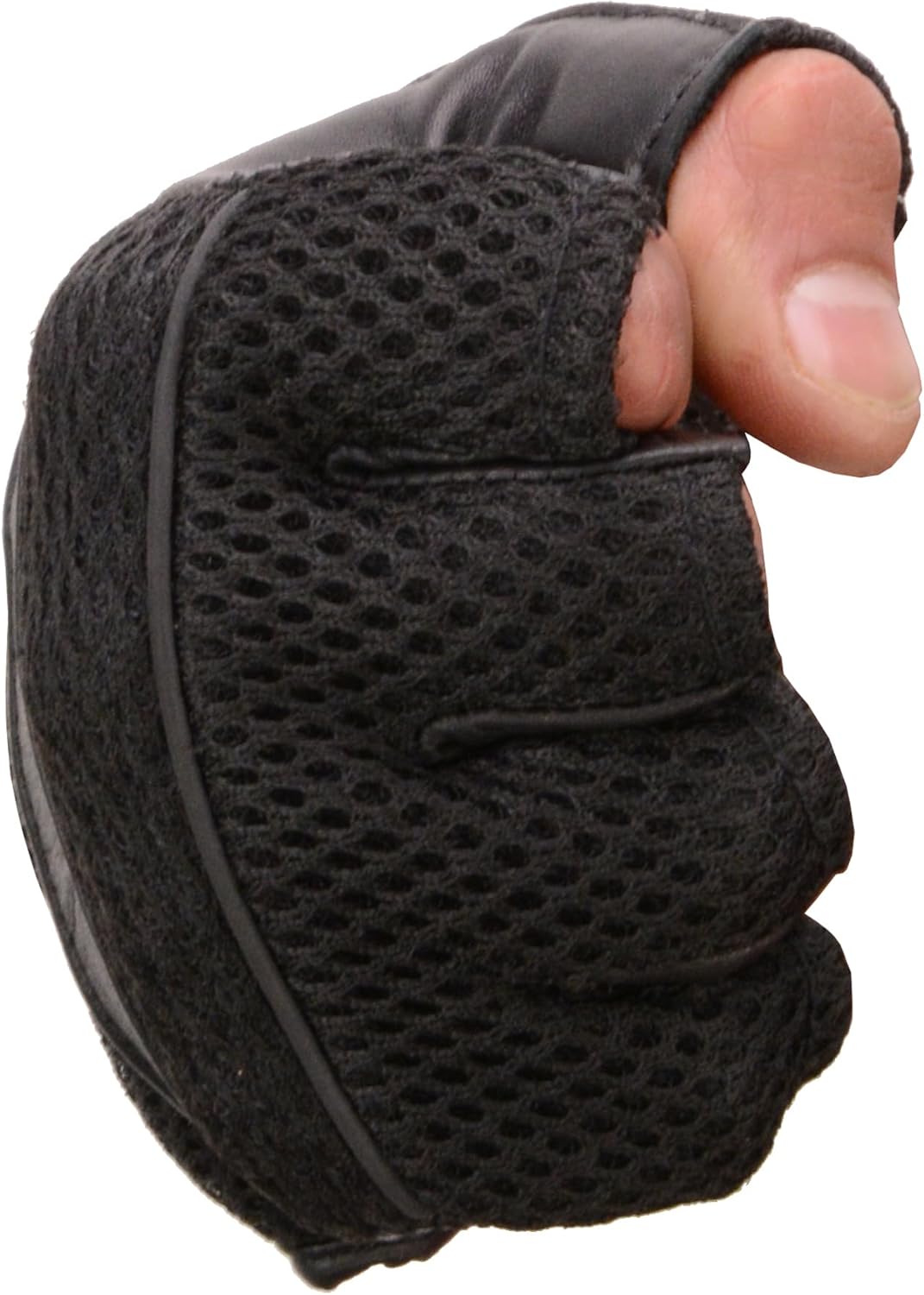 Milwaukee Leather MG7504 Men's Black Perforated Mesh Gel Palm Fingerless Motorcycle Hand Gloves W/ ‘Reflective Piping’