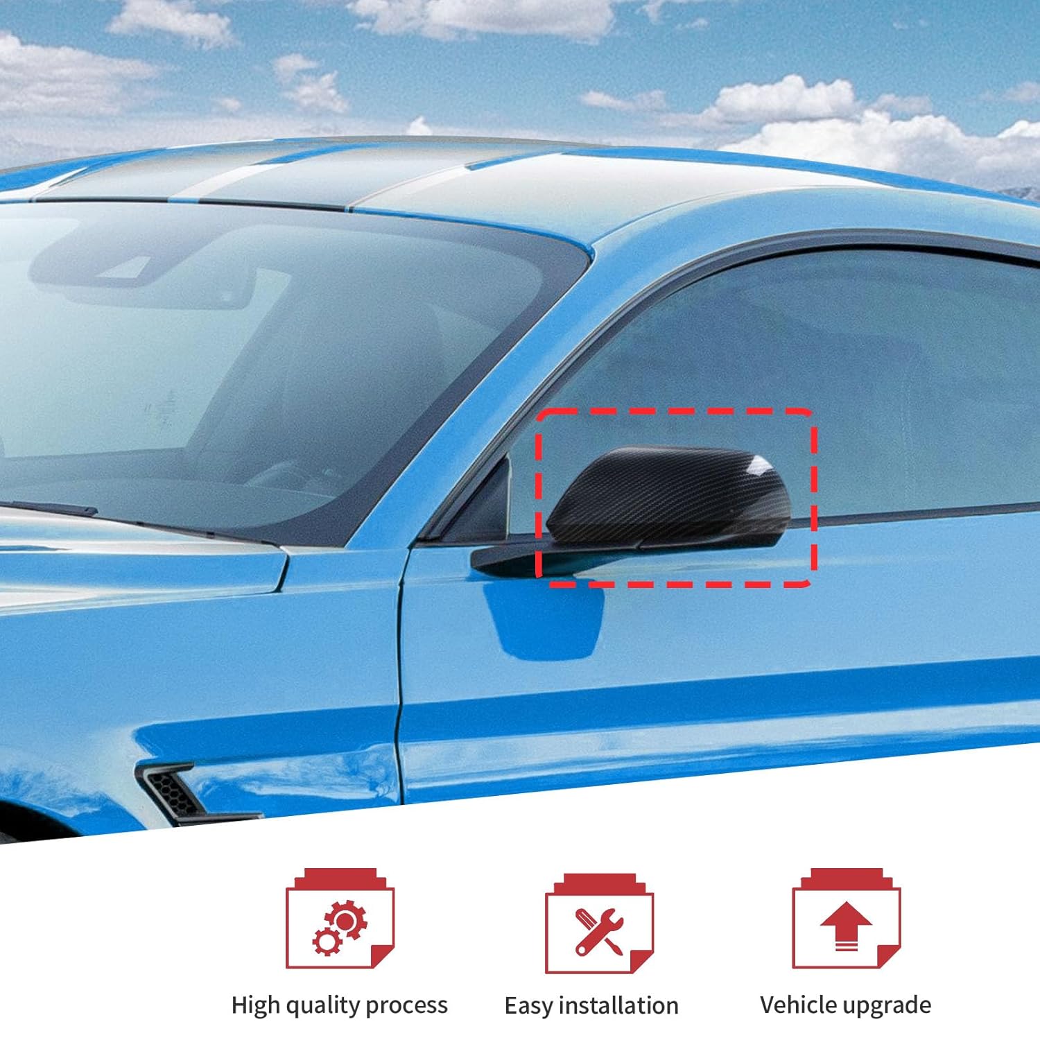 JeCar Mirror Cover Carbon Fiber Side Rear View Mirror Caps Trim for Ford Mustang 2015 2016 2017 2018 2019 2020 2021 2022 2023