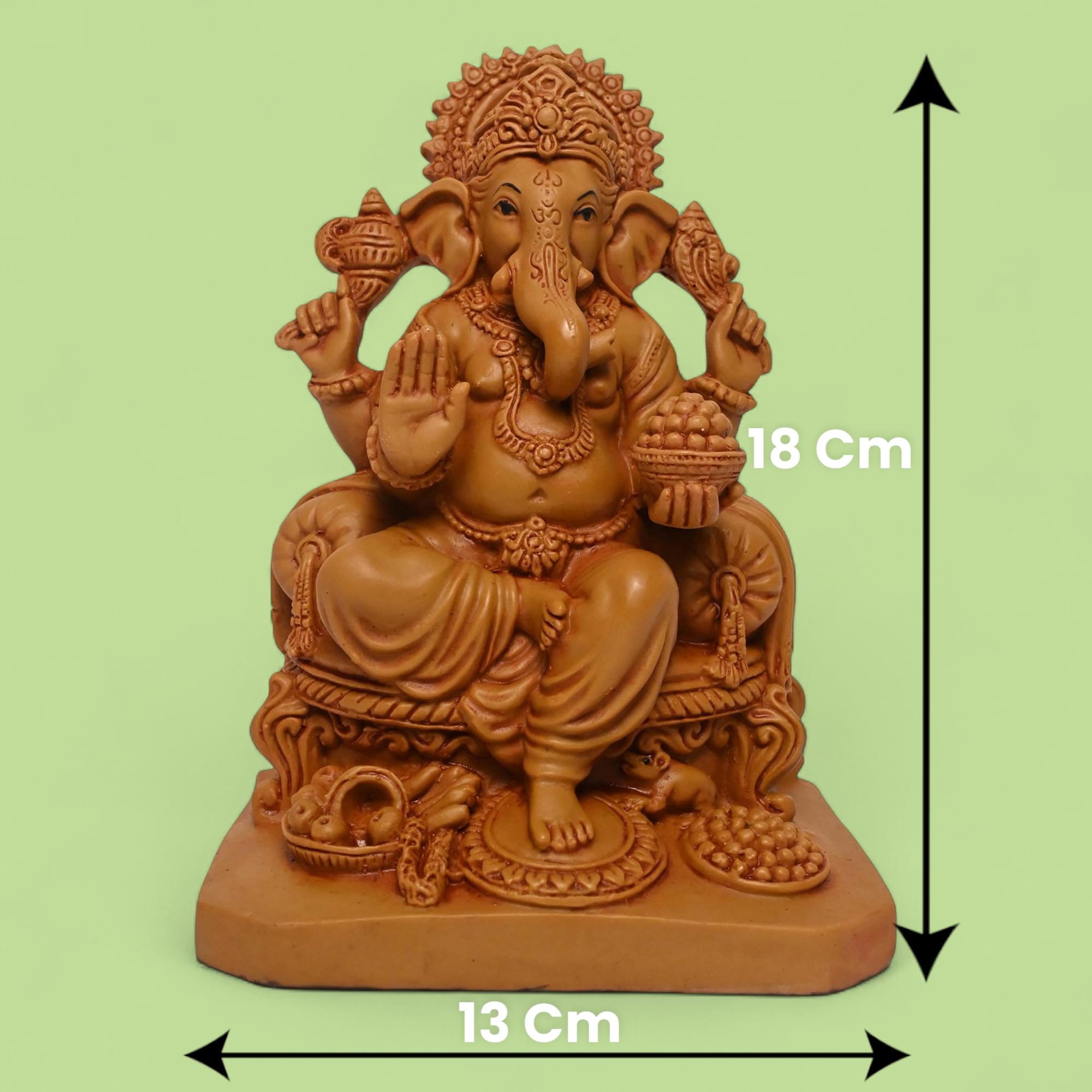 KariGhar Polyresin Ganesh Ganesha Ganpati Bappa Idol idealny do domu, Puja Ghar, ocieplenie domu, salonu, prezentów i dekoracji (brązowy, 9 x 13 x 18 cm)