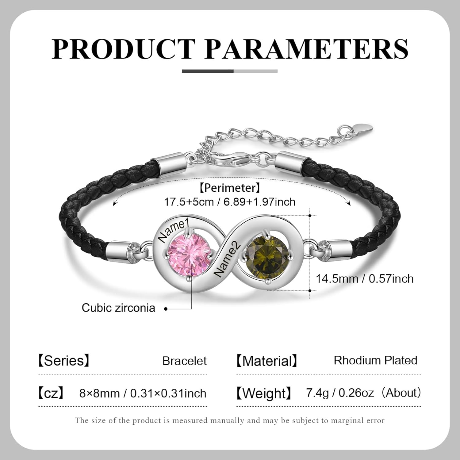 Personalized Name Infinity Bracelet With 2-6 Birthstones Custom Gemstone Leather Bracelets for Women Men Couples Engraved Mother Bracelet with Family Names Mother's Day Christmas Birthday