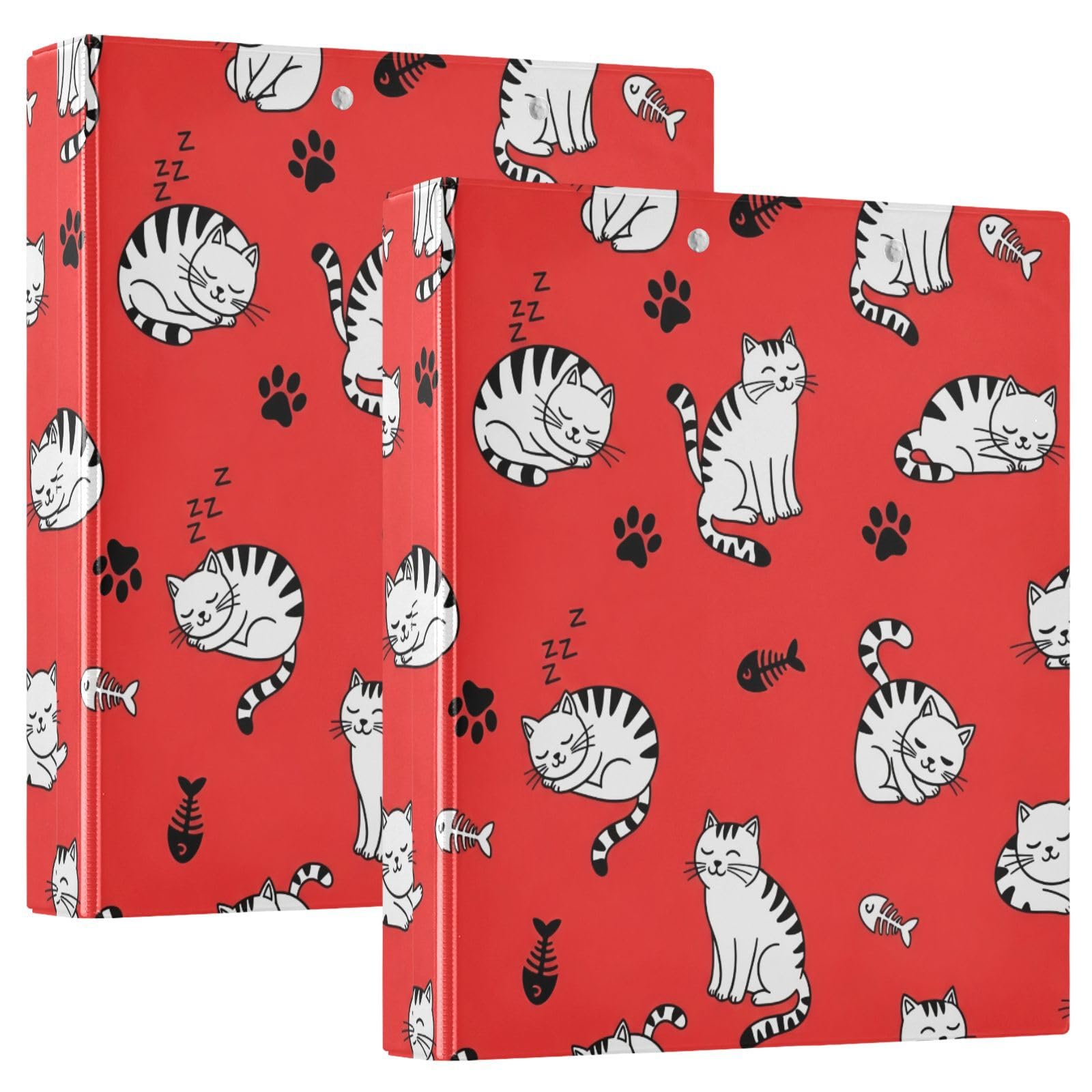 Raccoglitori ad anelli con 3 anelli, 3,8 cm, motivo gattini, decorativi, rotondi, con clip in metallo, formato A4, organizer per casa e ufficio, confezione da 2
