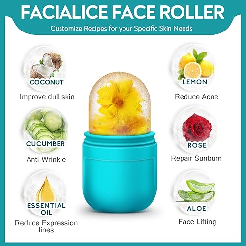 Miniatura 3 de AURUZA Juego de rodillo facial de hielo y Gua Sha, rodillo de hielo facial y herramienta de masaje Gua Sha para aliviar la hinchazón facial y
