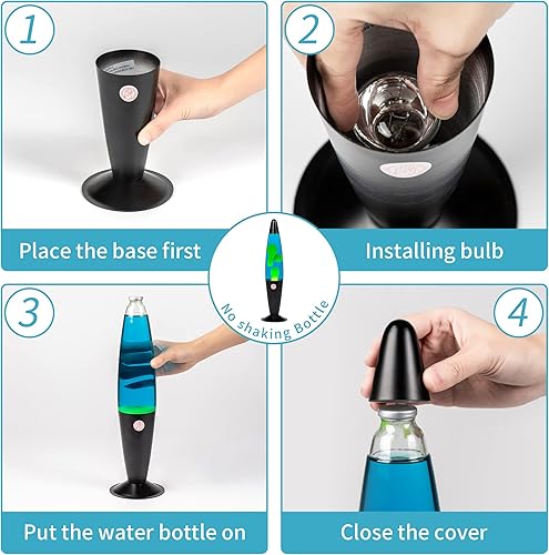 Miniatura 3 de EDIER Lámpara de magma, lámpara de movimiento negra de 16 pulgadas, azul con cera amarilla, luz nocturna relajante para adultos, luz nocturna para