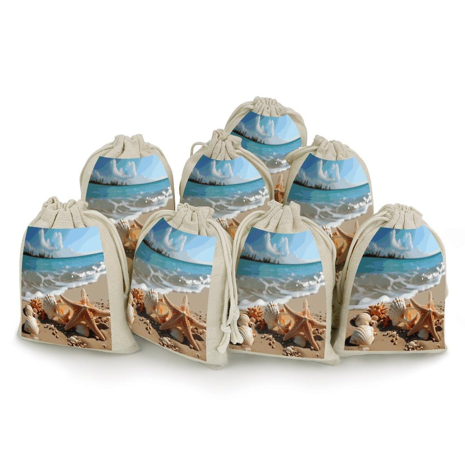 Adfgyerh Style Seashells Starfish On Beach Bags With Drawstring Reusable,Jewelry Bags 4.9 X 6.7 Inch, Set Of 8,Gift Bags For Party Wedding Storage Home Supplies