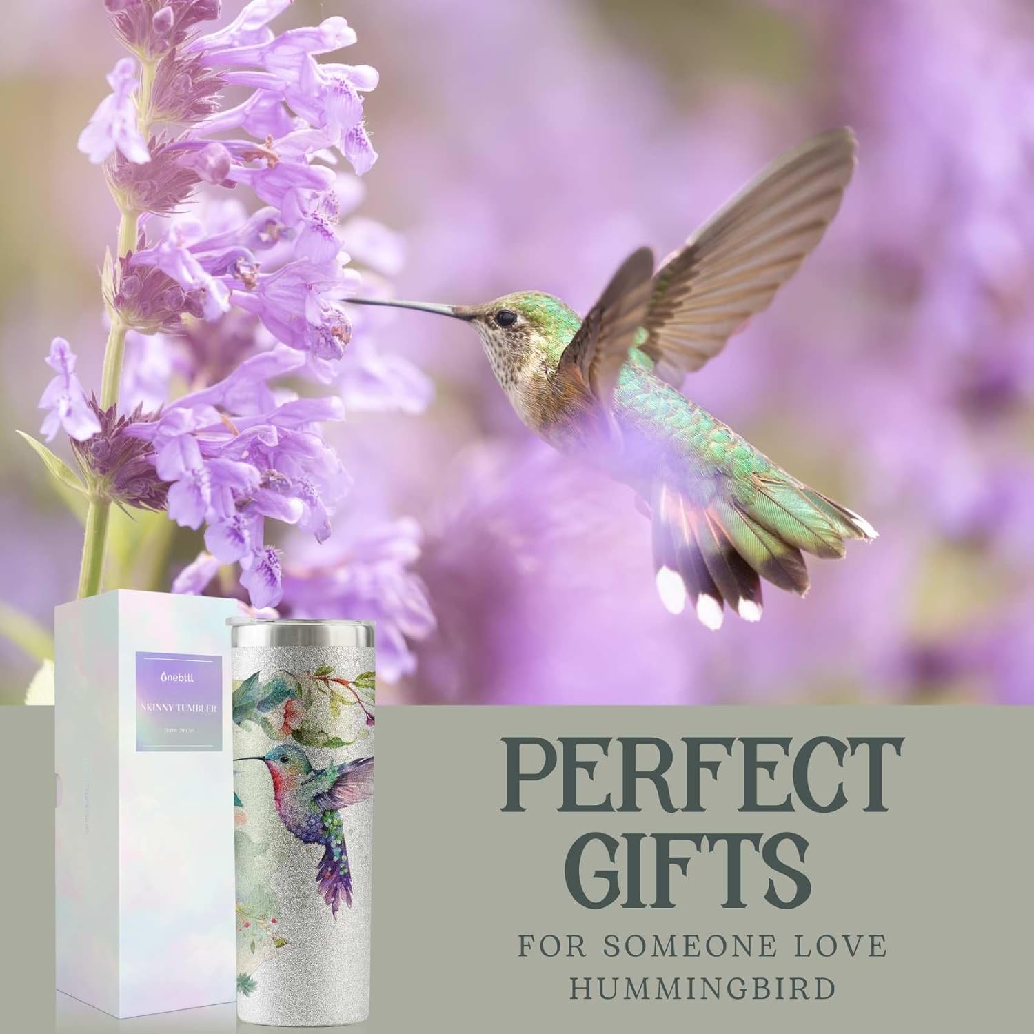 Onebttl Hummingbird Gifts For Women, Her and Hummingbird Lovers - 20oz/590ml Stainless Steel Insulated Glitter Tumbler with Straw - Hummingbird Skinny Tumbler, Coffee Cups - (Sliver) - Image 6