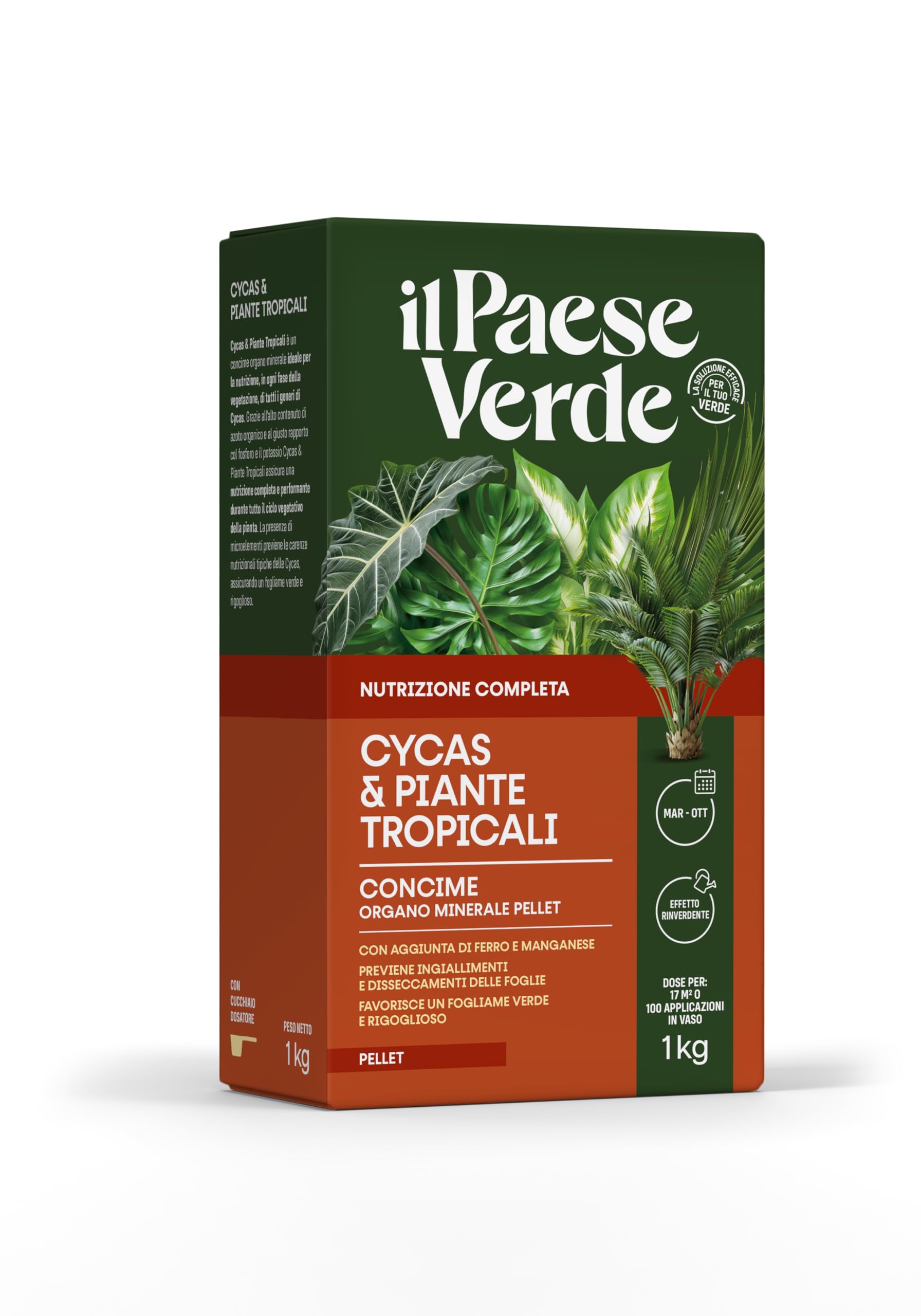 Concime Piante Verdi Tropicali 1kg - Fertilizzante Naturale Per Cycas Con Azoto Organico, Fosforo E Potassio Per Foglie Sempre Verdi E Rigogliose - Il Paese Verde