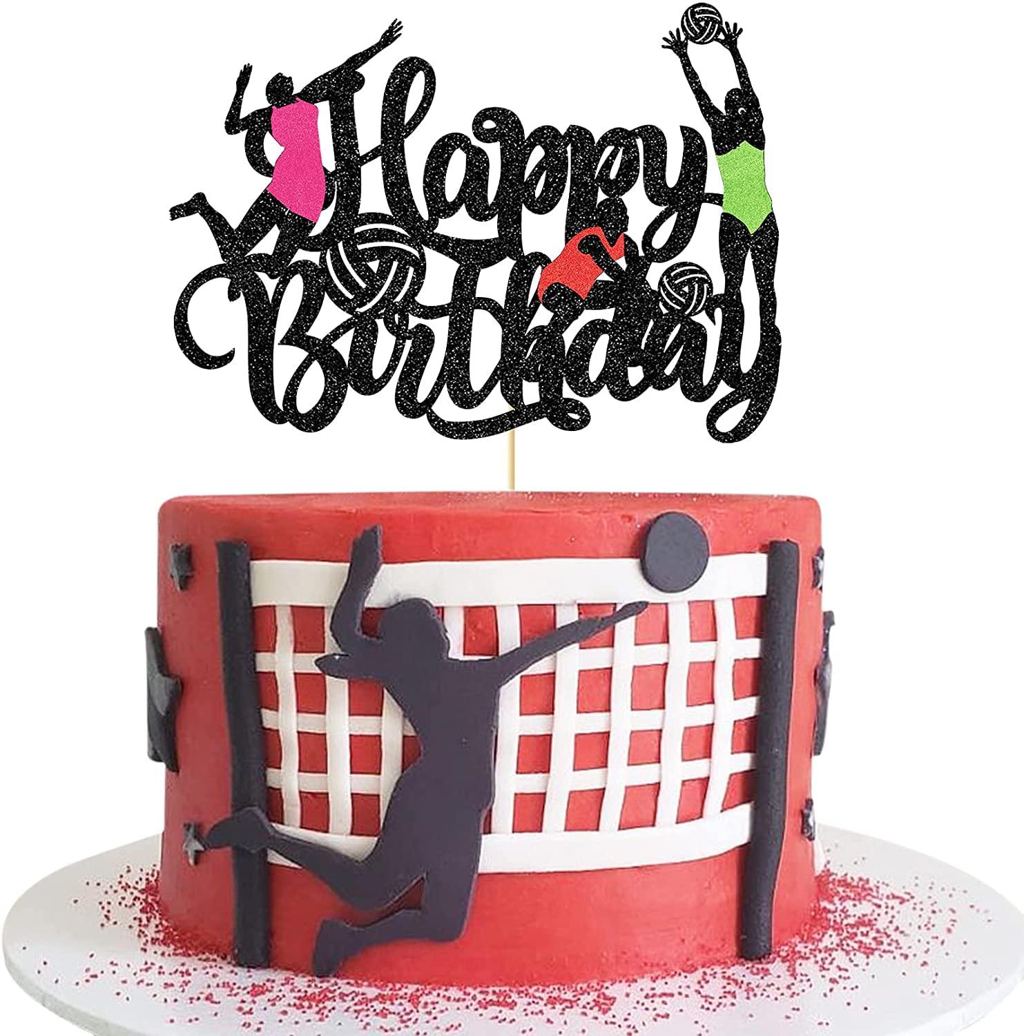 Volleyball Birthday Cake Topper - Glitter Purple & Gold, Sports Theme Cake Decoration, 5.7 Inch, Food Safe - View #8