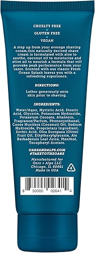 Miniatura 2 de Oars + Alps Crema de afeitar calmante para hombre, probada por dermatólogos e infundida con aloe y aceite de coco, aroma fresco de salpicaduras