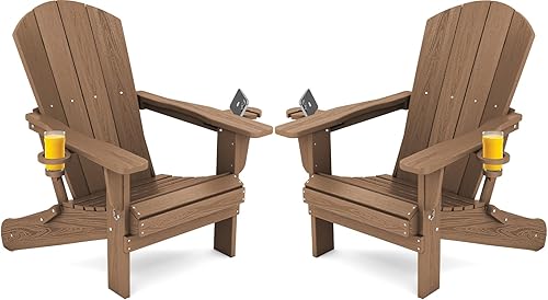 Miniatura 57 de SERWALL Silla Adirondack plegable, Silla Adirondack HDPE con textura de madera - gris