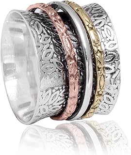 Veracity Jewelry Anxiety Meditation Fidget Healing Texture Spinner Rings - Spinner Rings For Women Unisex Men Girls - 925 Sterling Silver Rings - Multi Spins Thumb Worry Healing Jewelry - VSR-81