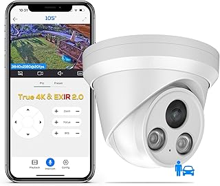 PANOEAGLE 4K PoE Security Camera,Outdoor 8MP Turret IP Camera with Human/Vehicle Detection,Built-in Mic,2.8mm Lens Wide Angle,98ft EXIR Night Vision, IP67 Waterproof,Compatible for Hikvision