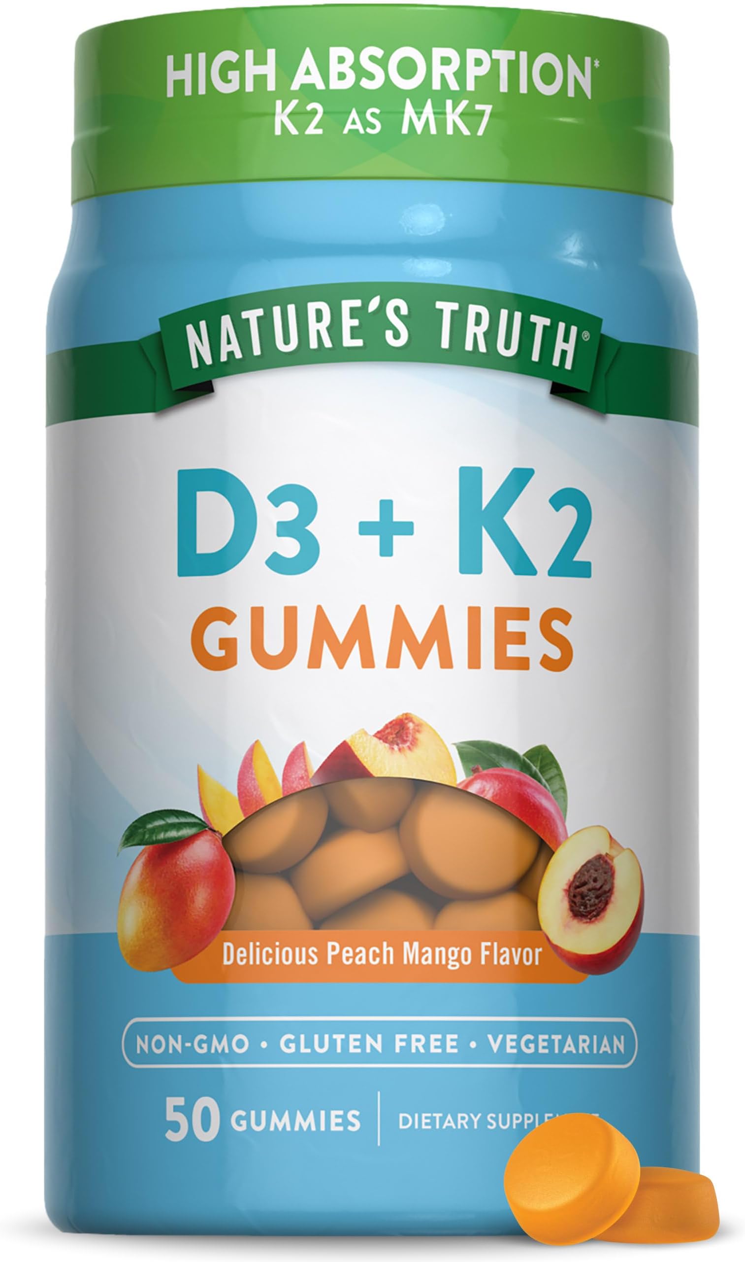 Nature's Truth, D3+K2 Complex Gummy, Natural Peach Mango, Gummies 50 Count