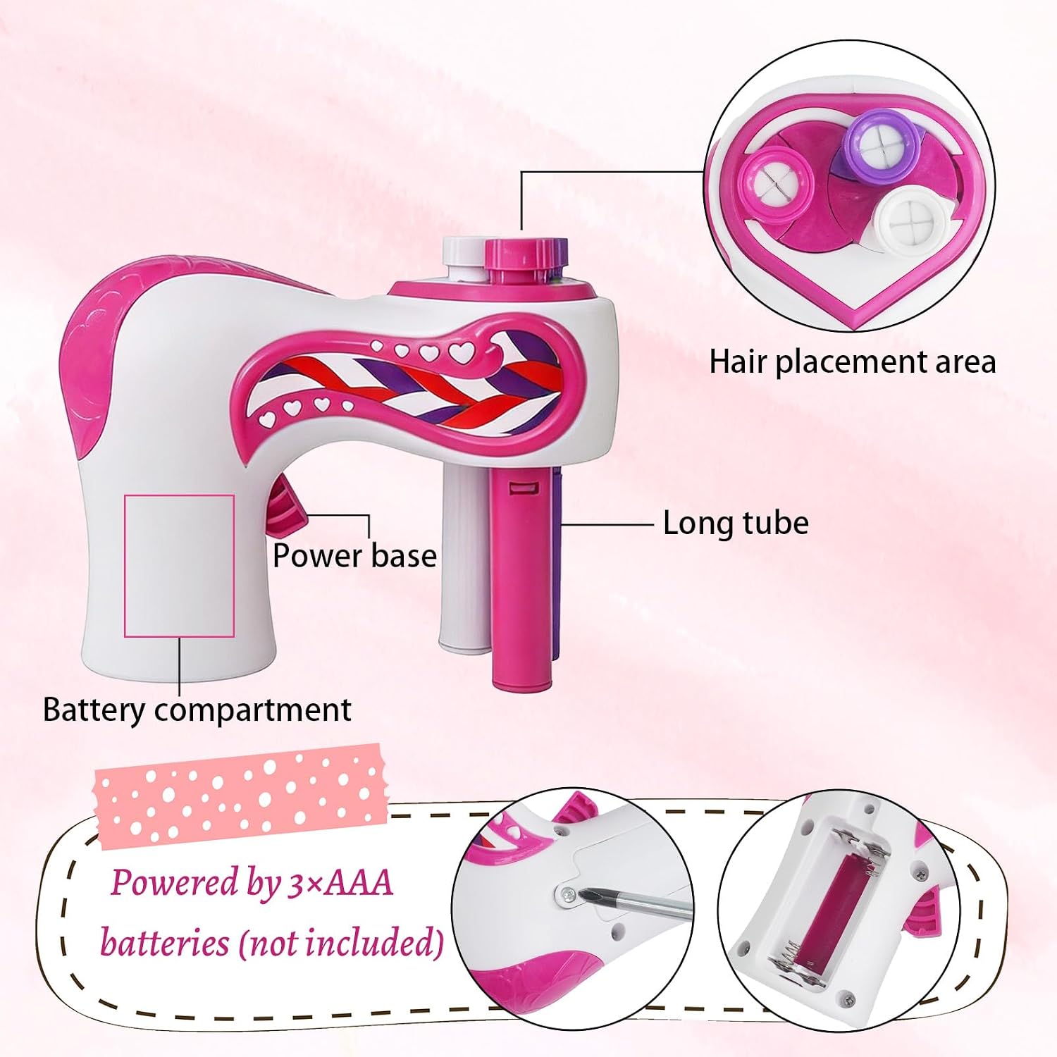 1 Pcs Electric Hair Braider Machine Salon Toy Kit Portable Hair Twister Machine Device Automatic Braiding Tools for Women DIY Styling, Batteries Not Included