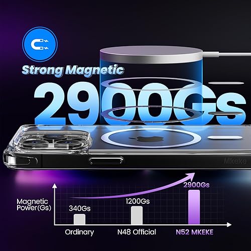 Miniatura 2 de Mkeke Funda magnética diseñada para iPhone 15 Pro, compatible con Magsafe, resistente al amarilleo, protección contra caídas de grado militar, funda
