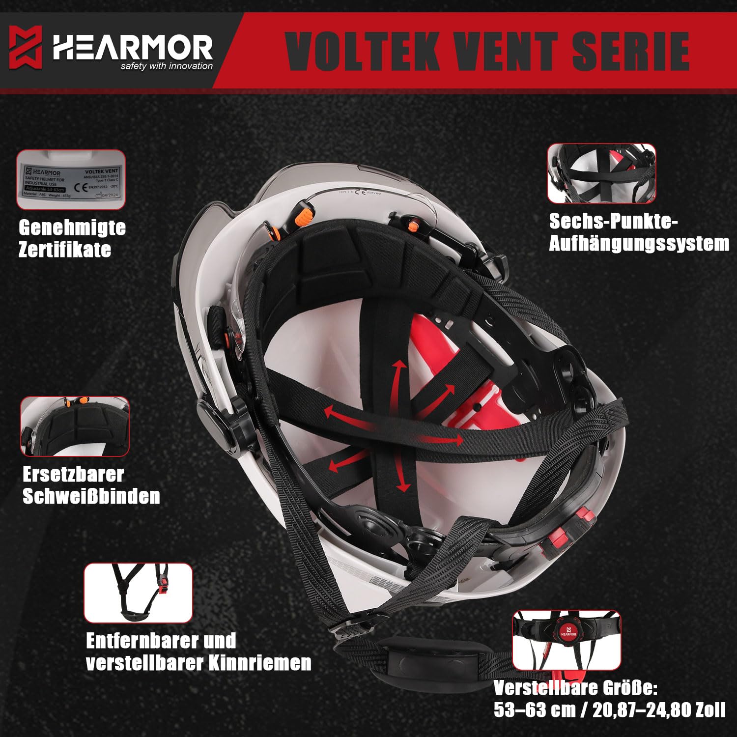 HEARMOR Sicherheitshelm EN397 Geprüft Hochfestes ABS-Material, Doppelvisier für schnelle Hell/Dunkel-Szenenwechsel, Leicht Ideal für Industrie, Baugewerbe Arbeitshelm, Schutzausrüstung