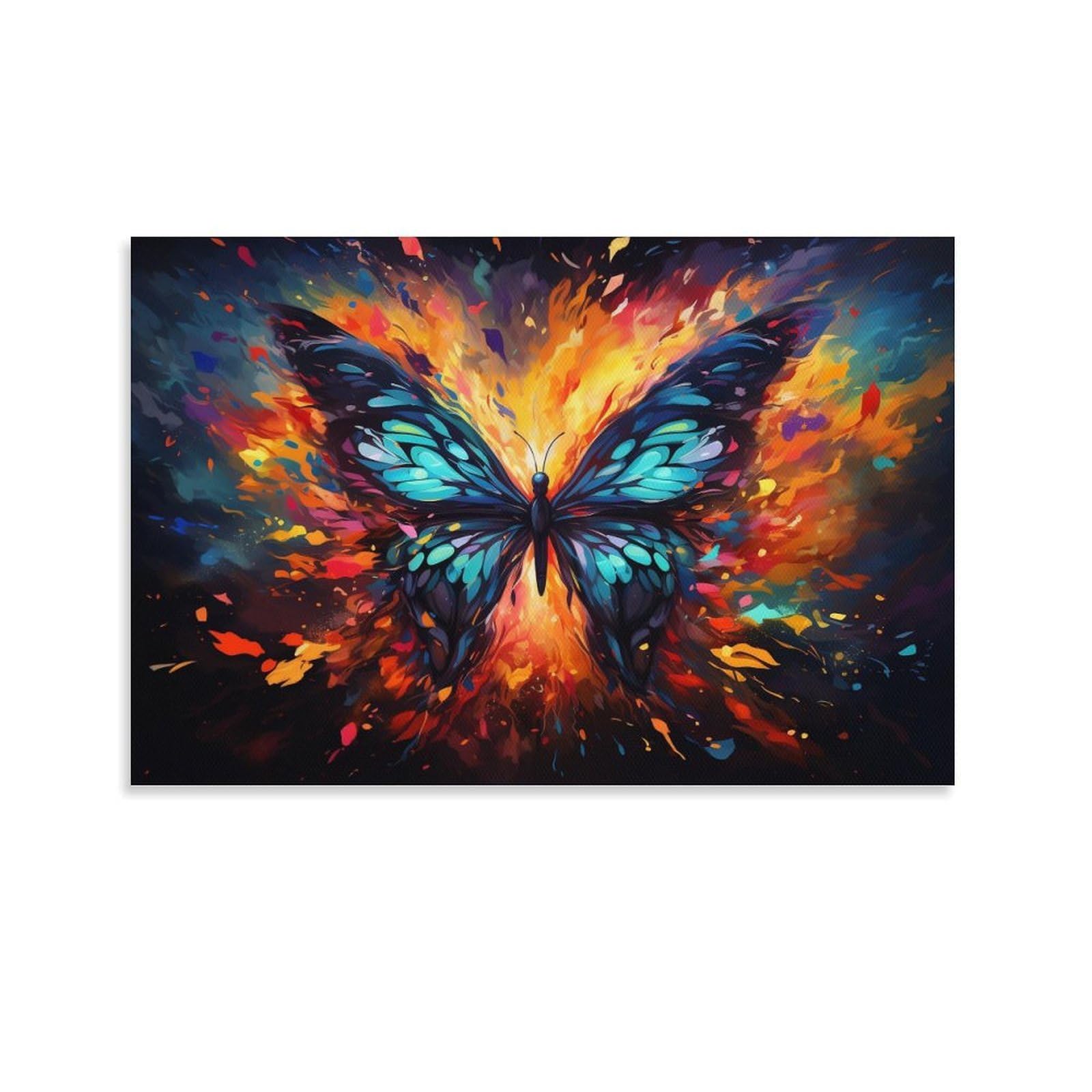 CPLVKWRQJ Bright Magical Colorful Single Colorful Butterfly Burst Art Canvas Wall Art - Nursery Canvas Wall Hanging Space Saving Ready to Hang Decor 20x30inch(50x75cm)