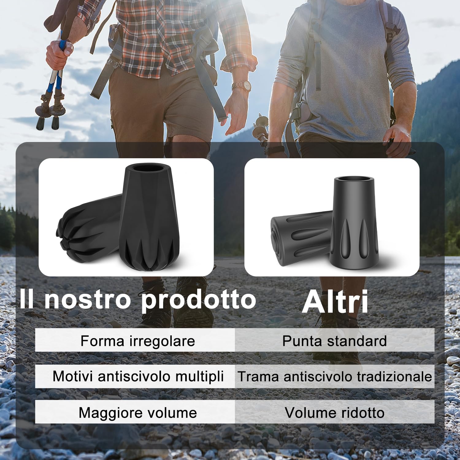 supregear Punte di Ricambio per Bastoni Da Trekking/escursionismo, Protezioni Terminali in Gomma Antiscivolo per Bastone Da Passeggio, Diametro Foro 11 mm (0,4"), 8 Pezzi