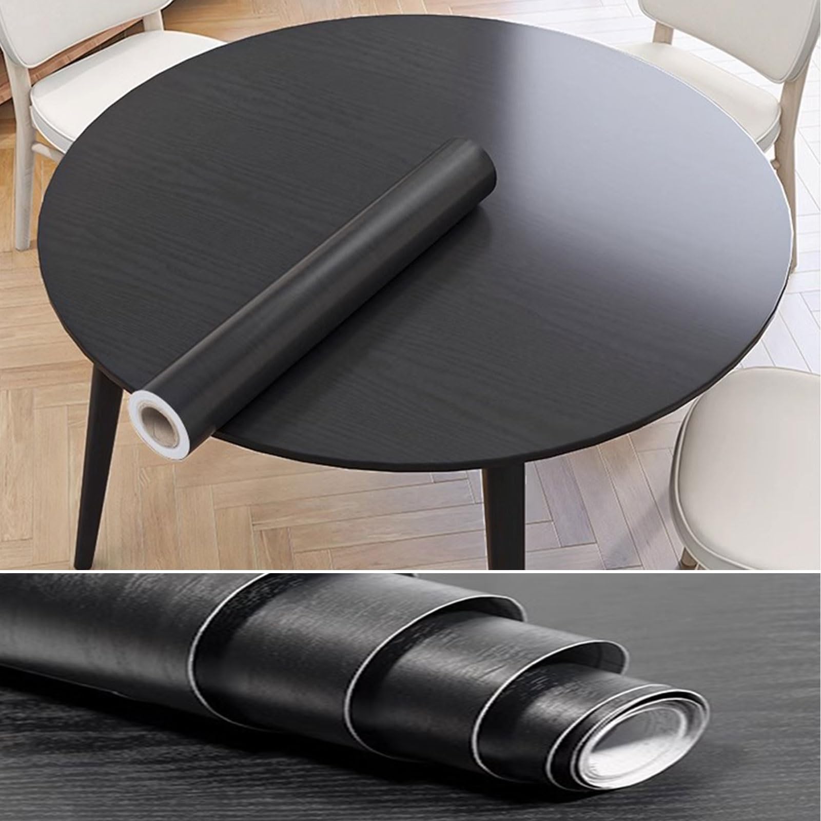 Selbstklebende Kunststoffrolle, Selbstklebende Holzeffektfolie, wasserdicht, for Möbel, Mehrfarbig, mehrere Größen(Black,120x500cm)