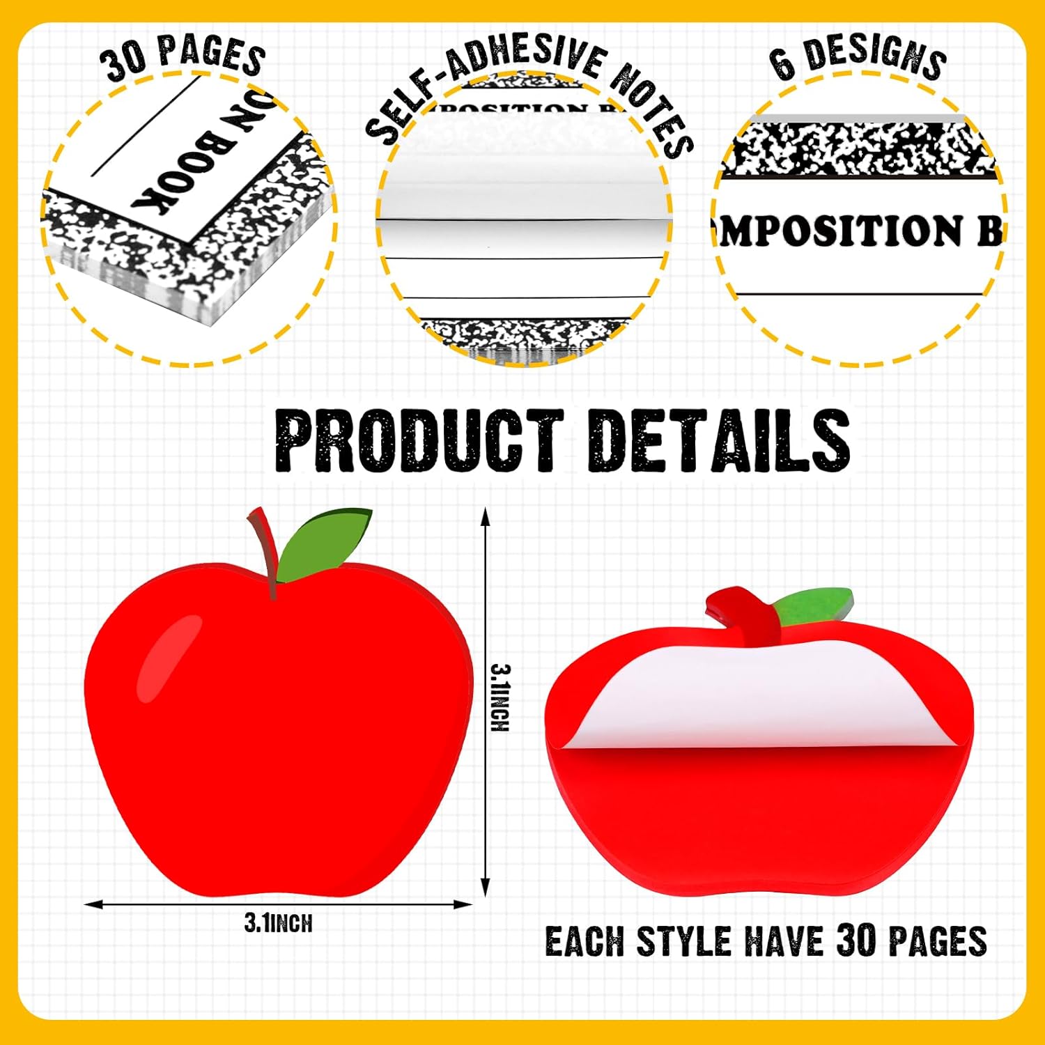 Thenshop 24 Pcs Teacher's Day Gifts Funny Teacher Appreciation Gift Sticky Notes Ballpoint Pen Notepad Self Adhesive Writing Thank Gifts for Employee Office Supplies (Schoolstyle) - Image 2