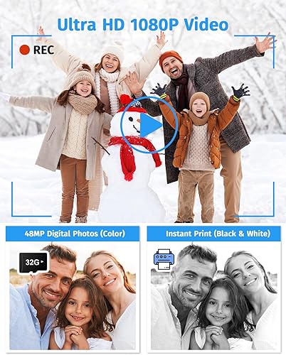 Miniatura 4 de Cámara instantánea, cámara de doble lente para niños, impresión instantánea para niños y niñas, regalos de cumpleaños, cámaras digitales 1080P para