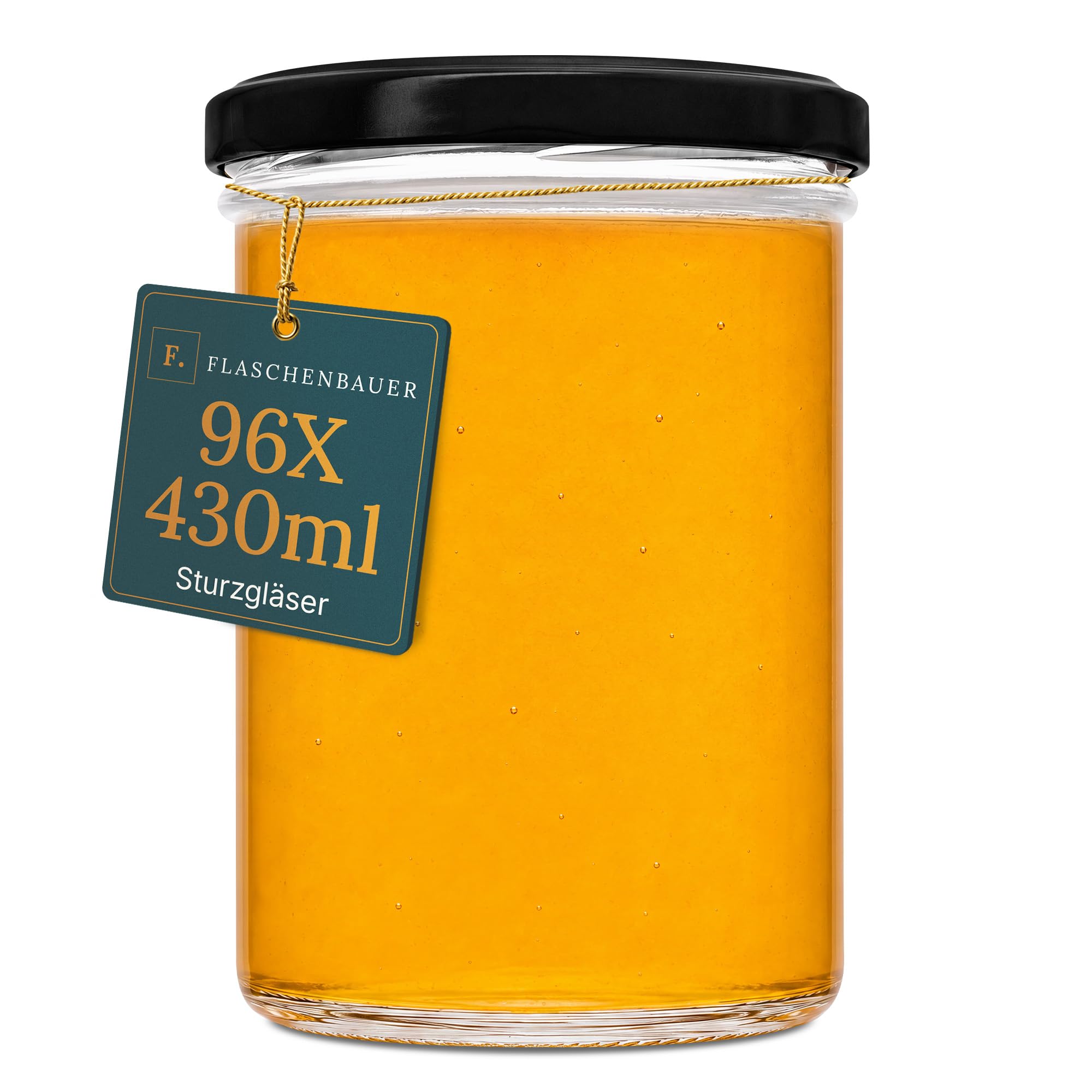 flaschenbauer.de Set di 96 vasetti da 430 ml con coperchio Twist Off TO82 per inscatolare zuppe, alimenti per bambini (coperchio nero, TO82)
