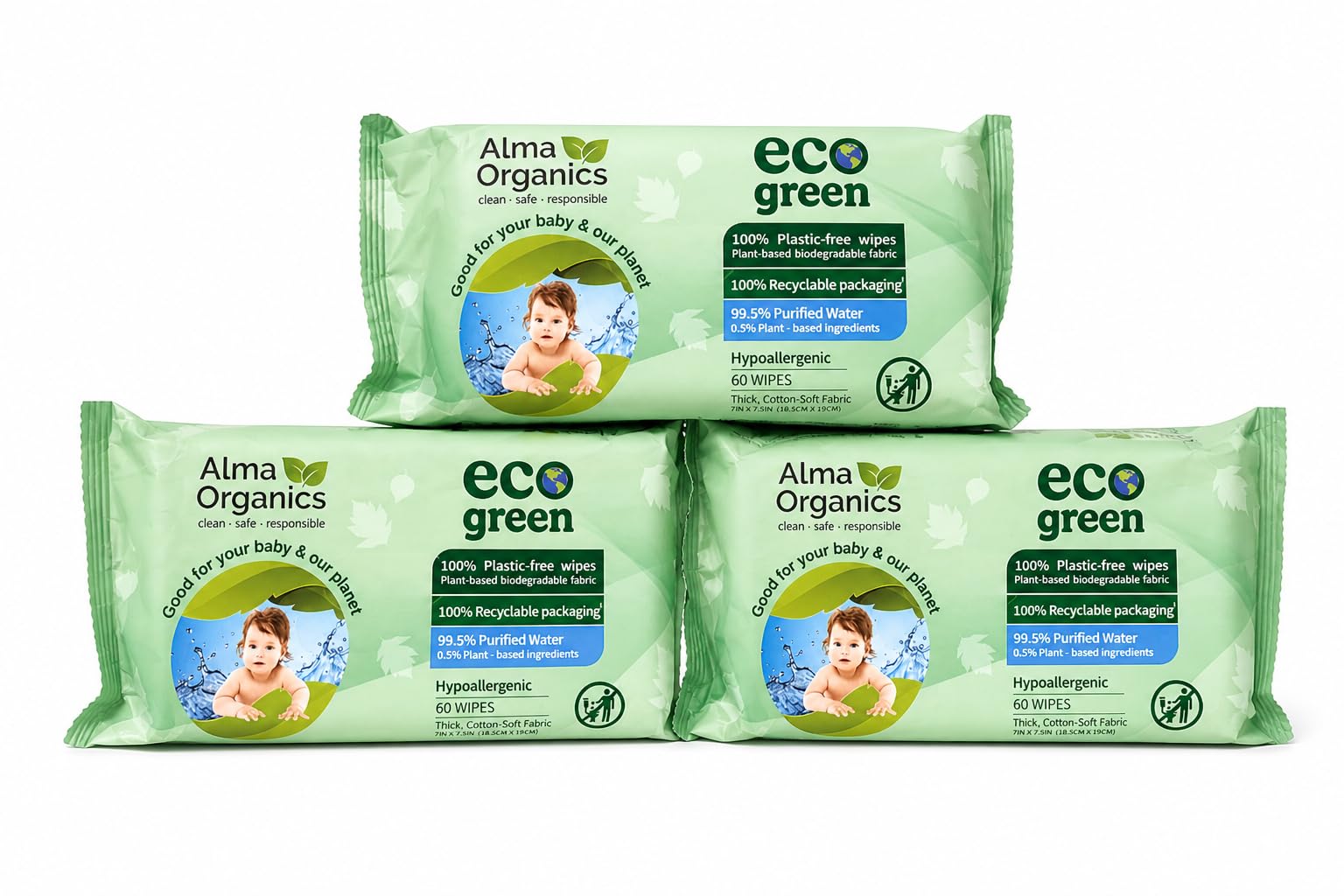 Toallitas orgánicas para bebés, hipoalergénicas, 99.5% de agua purificada, toallitas para bebés, fórmula suave para pieles sensibles