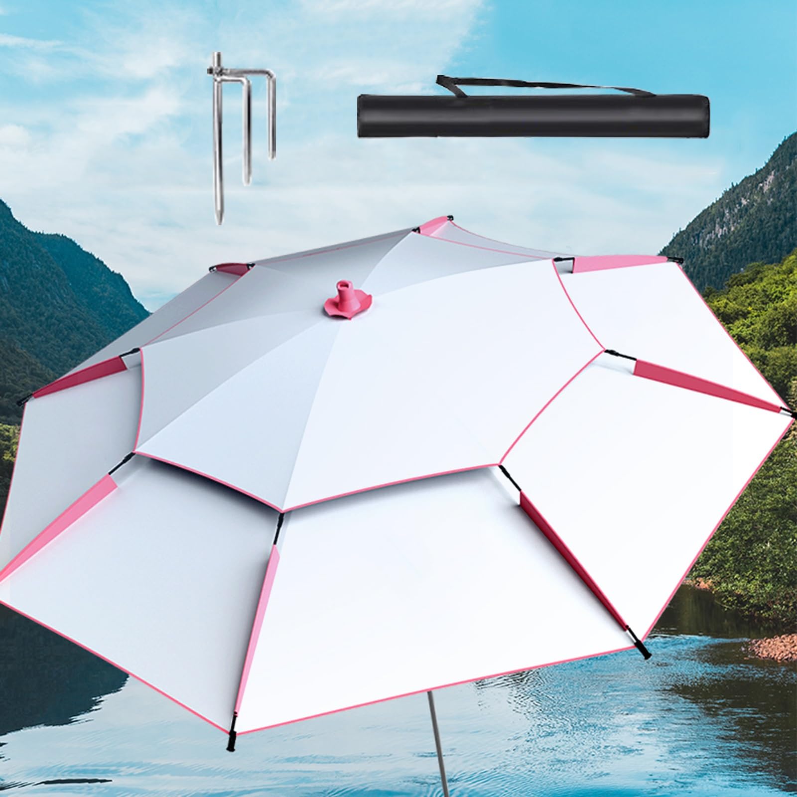Parasol przeciwsłoneczny na zewnątrz, parasol wędkarski, z przyciskiem nachylenia/korby wiatroszczelny na plażę patio ogród na zewnątrz wędkarstwo parasol słoneczny, z kotwicą piaskową