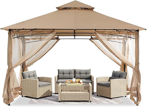 Miniatura 15 de ABCCANOPY Gazebo para patio al aire libre, 11 x 11 pies, toldo de doble techo con mosquitera para patio trasero, terraza, jardín, césped, gris