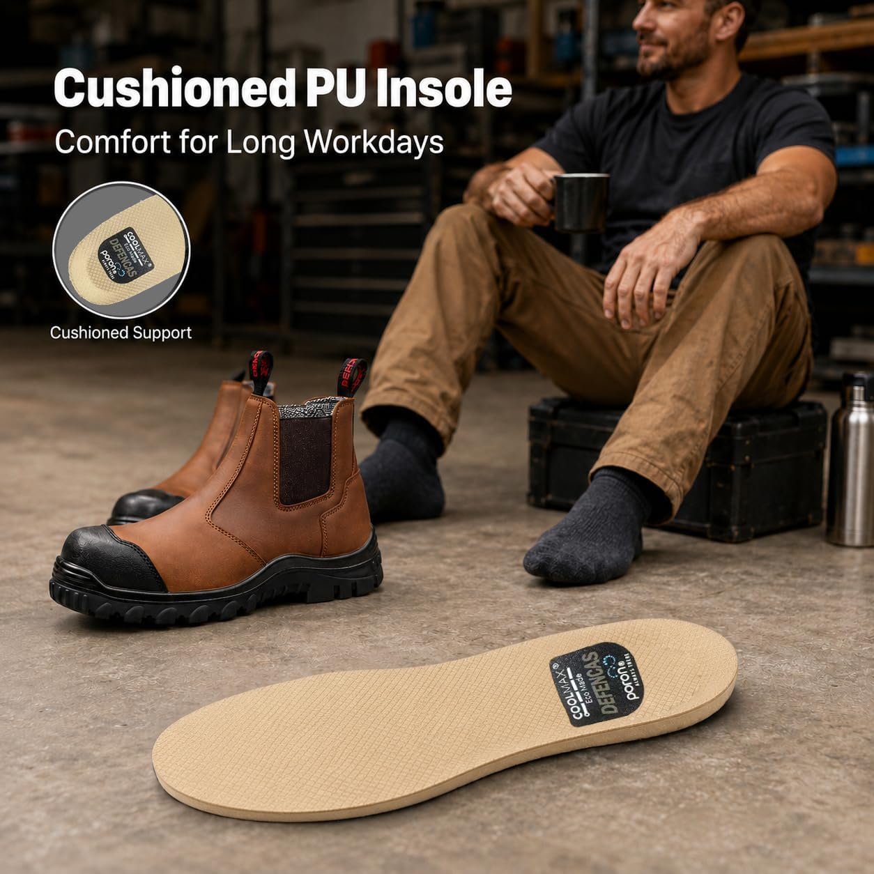 Men’s Composite Toe Work Boots, ASTM F2413-18 EH, 6 Inch Slip on Crazy Horse Leather Safety Boots, Oil and Slip Resistant Rubber Outsole D058708