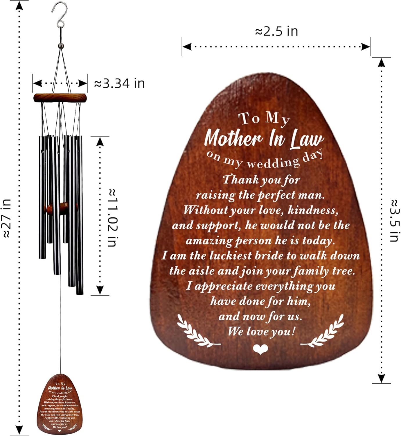 Mother of The Groom Wedding Gift from Bride - Mother in Law Wedding Wind Chime, Thank You Gifts for Mother of Groom from Bride, Mother-in-Law Wedding Keepsake from Daughter in Law