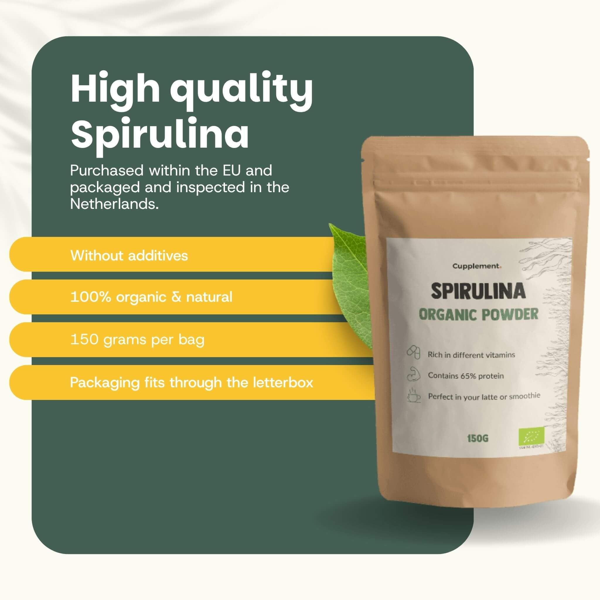 Bio Spirulina Pulver Kombideal 4x 150 gram - Algen - Spirulina Tabletten biologisch - Energie & Detox - Vegan - Ohne Zusatzstoffe - Laborgeprüft - 18 Tage Vorrat pro Beutel