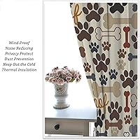 Vista 228 de Cortinas opacas con estampado de patas de perro, estampado de patas de perro y huesos, tratamiento de ventana, cortinas con aislamiento térmico