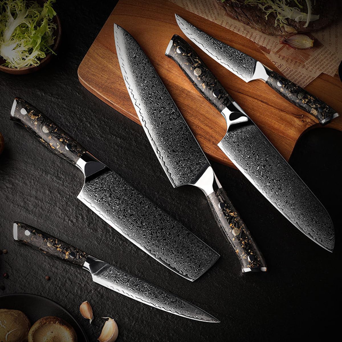 Kitchen Knife Set 5 Piece Damascus Knives Set for Kitchen Lightweight and Strong 73 Layers Blade Full Tang