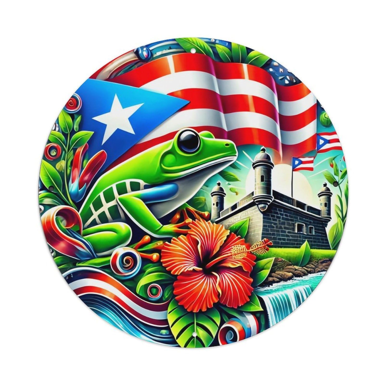 Puerto Rican Frog Flag Art Retro Metal Tin Sign, Vintage Metal Poster for home, Gaming Room, Studio Workshop,Bar,Garage Wall Art Decor 8x8 inch