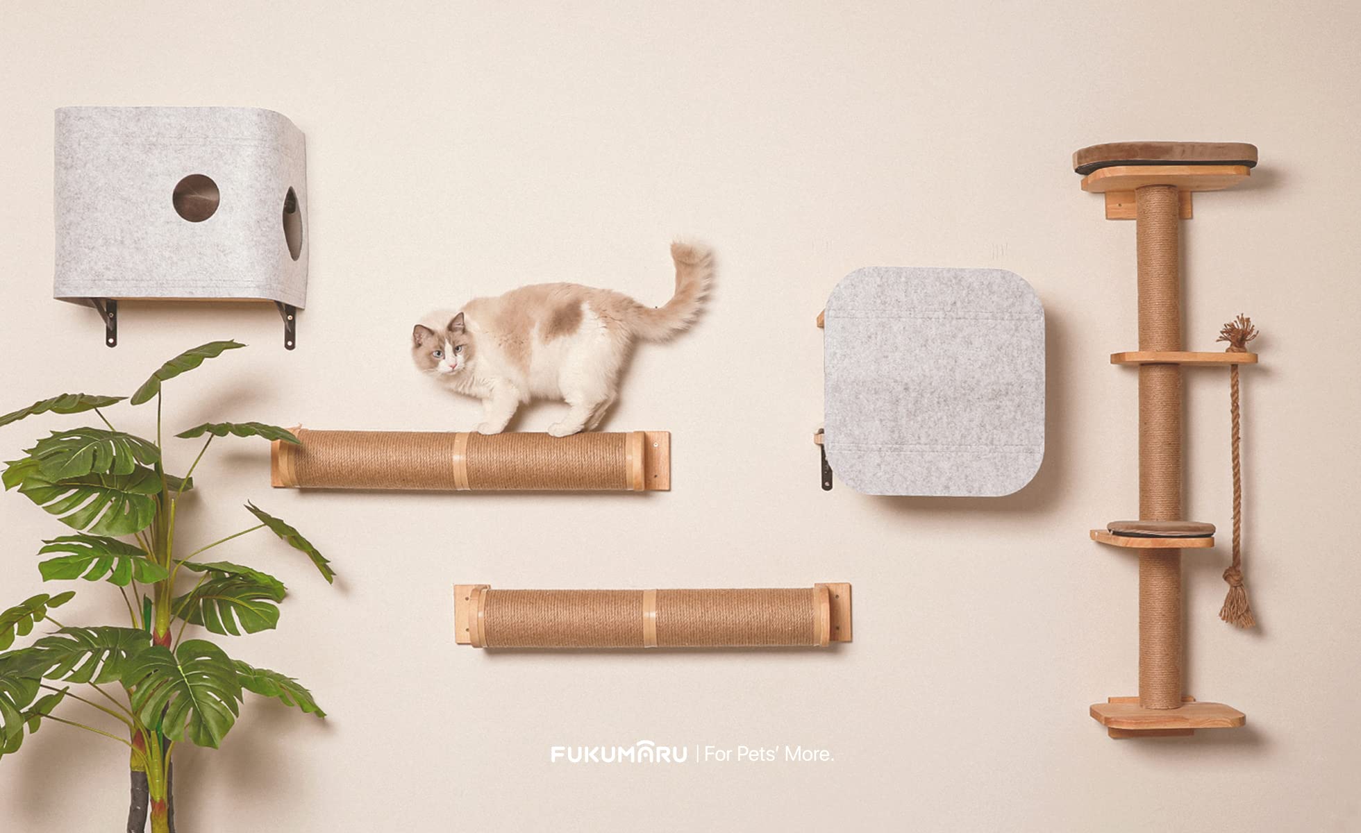 FUKUMARU Cat Scratching Activity Tree Wall Mounted, 51" Cat Scratch Post for Large Cats, with