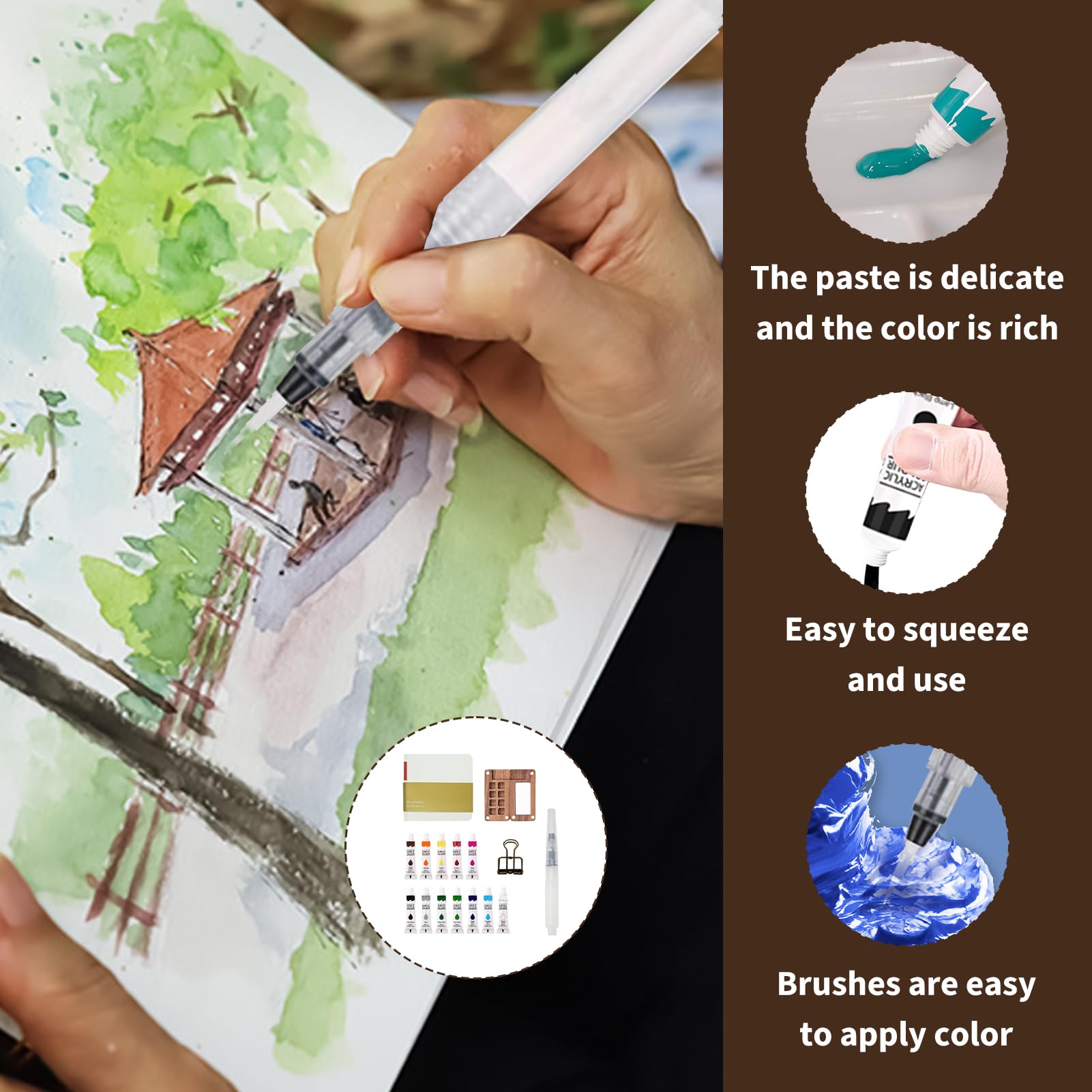 Album Da Disegno Pennello Mini Set Tavolozza Acquerelli Da Viaggio - Palette Trasparente 8 Scomparti, Album E Pennello, Per Artisti E Principianti Mini Album Da Disegno E Pennello