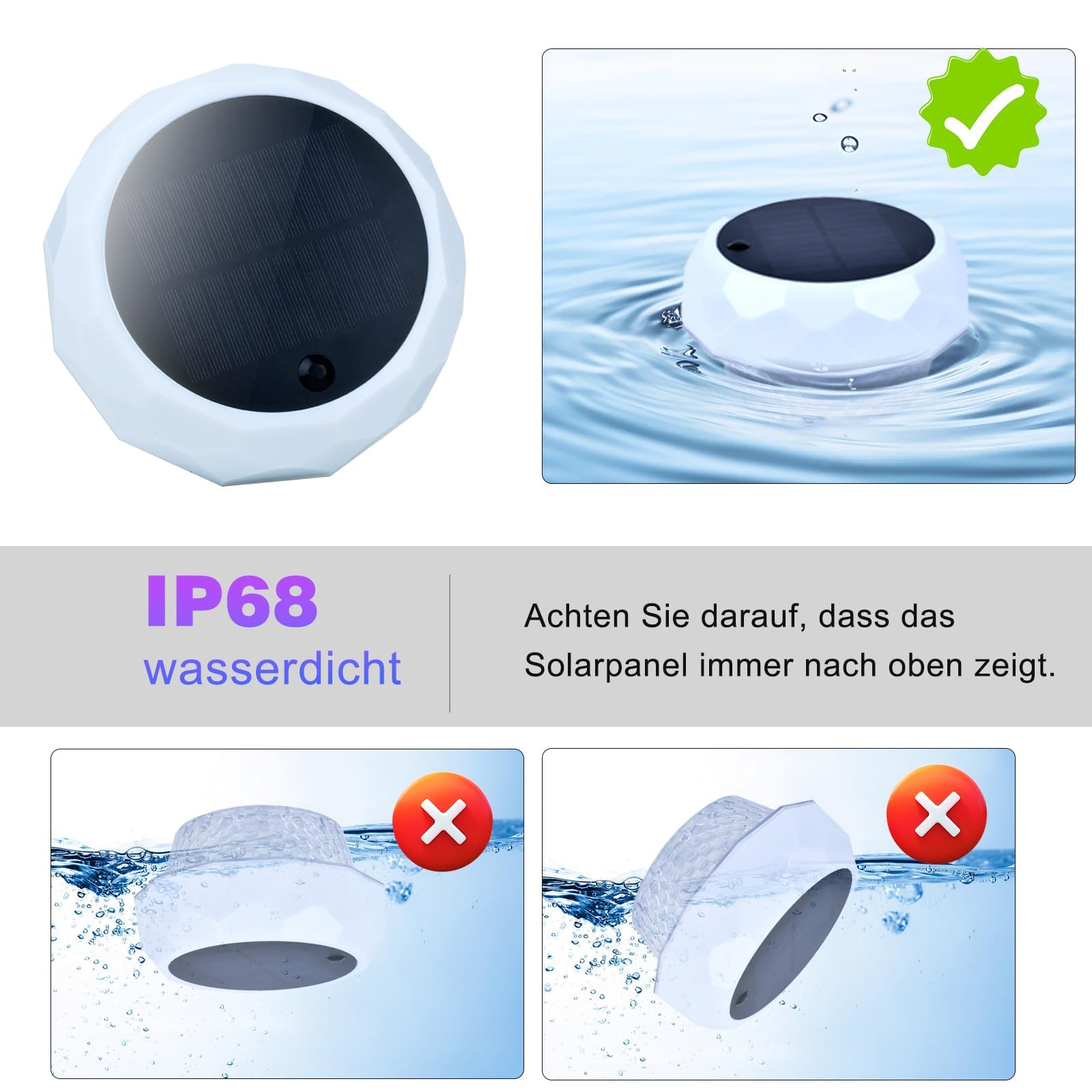 Poolbeleuchtung Solar, Pool Zubehör, Pool Licht RGB LED Dimmbar Mit Fernbedienung, Whirlpool Zubehör, IP68 Wasserdichte, Schwimmbad Teich Deko, Solarleuchten Garten Außen, 1200mAh Akku