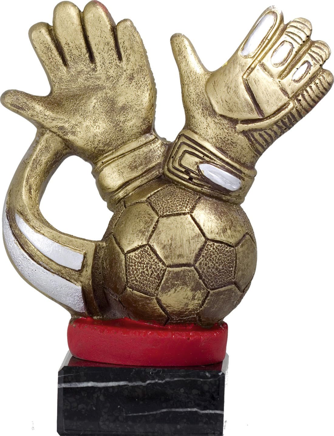 Trofeo Portero Fútbol GRABADO Premio Zamora PERSONALIZADO guantes y balón color dorado de 19cm de altura