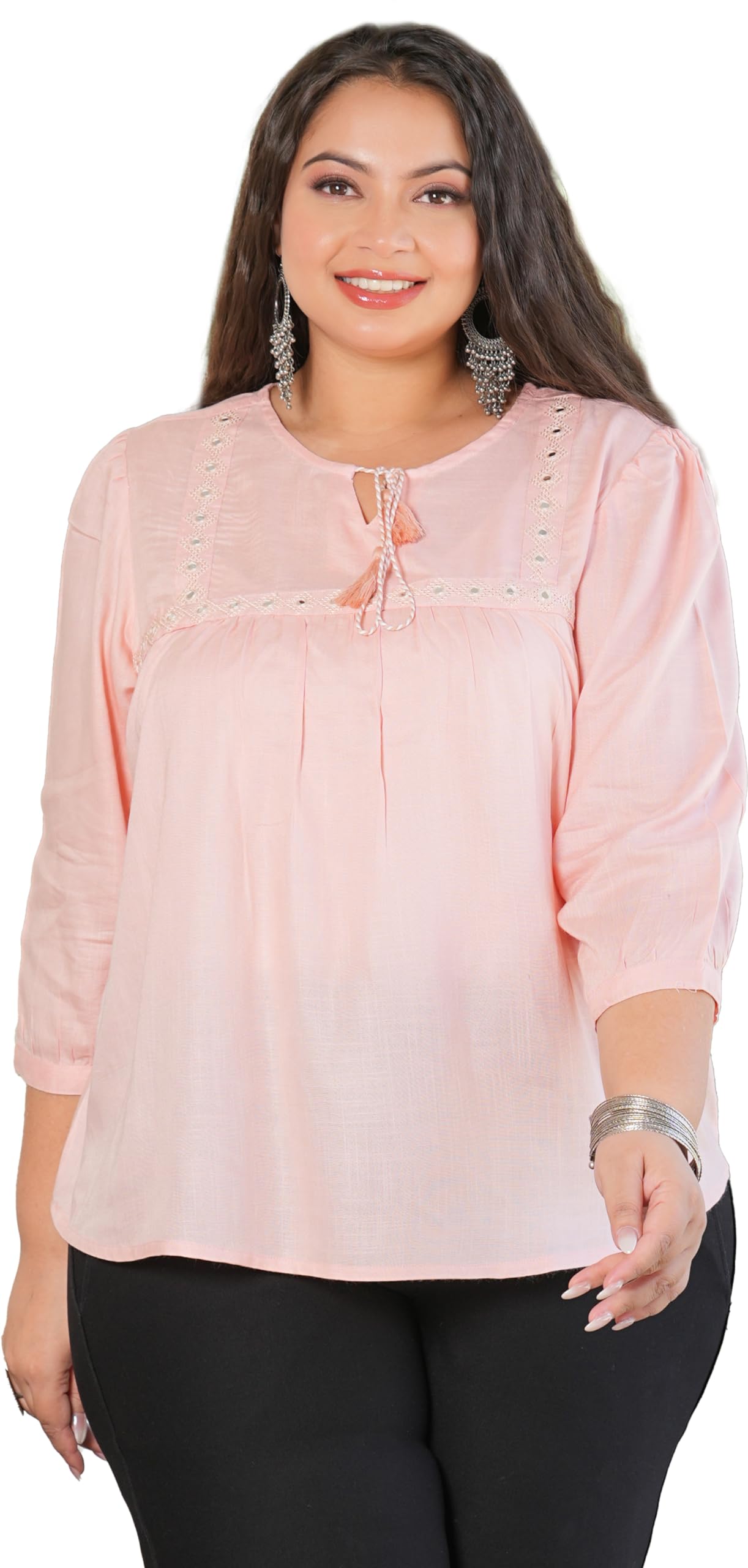 Yash Gallery Women's Cotton Regular Fit Embroidered Summer Tops