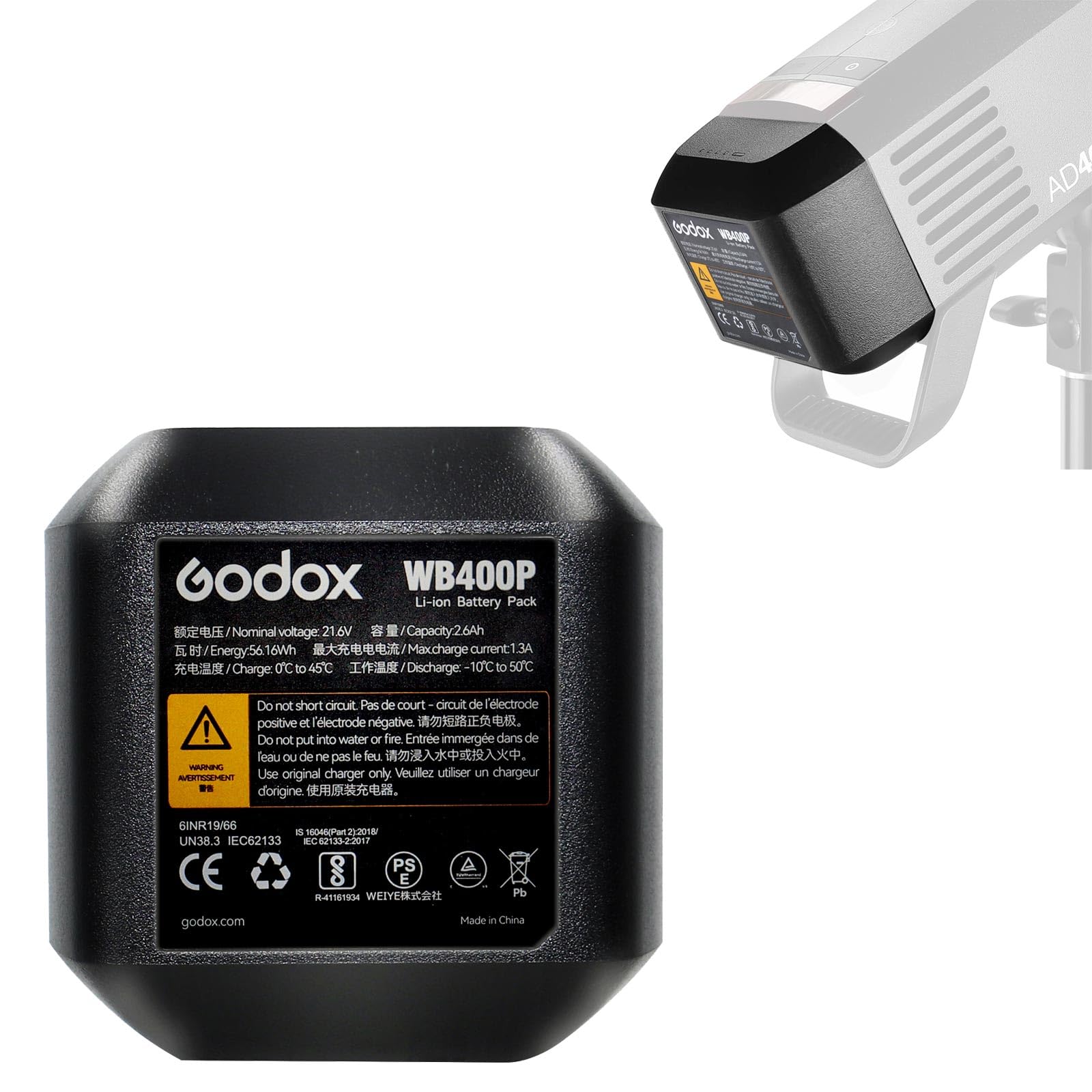 GODOX WB400P 交換用電池 DC 21.6V/2600mAh WB400PA GODOX AD400PROフラッシュ対応 Amazon.com: GODOX WB400P for AD400 Pro Battery Replacement