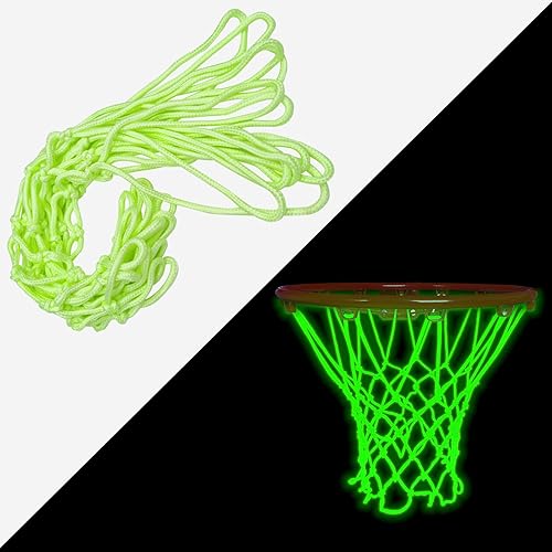 Red de baloncesto con luz nocturna, 2 unidades, red de repuesto, color rosa que brilla en la oscuridad, tamaño estándar, 12 bucles para interiores y