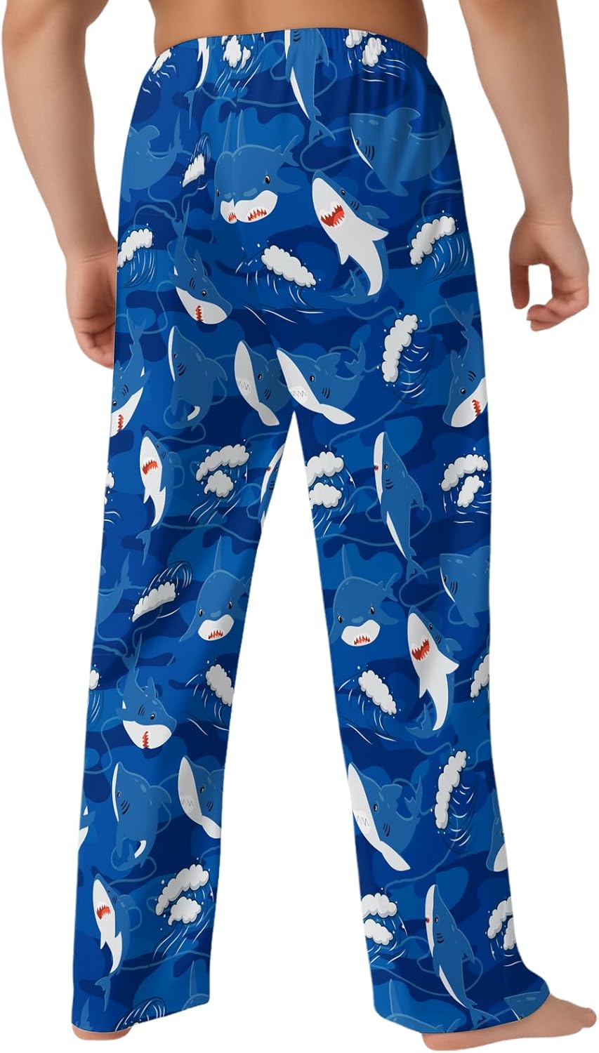 Shark Camouflage Men's Pajama Pants with Pockets Elastic Waistband Breathable Lightweight Sleep Pants for Men Soft Lounge Pants M - Image 5