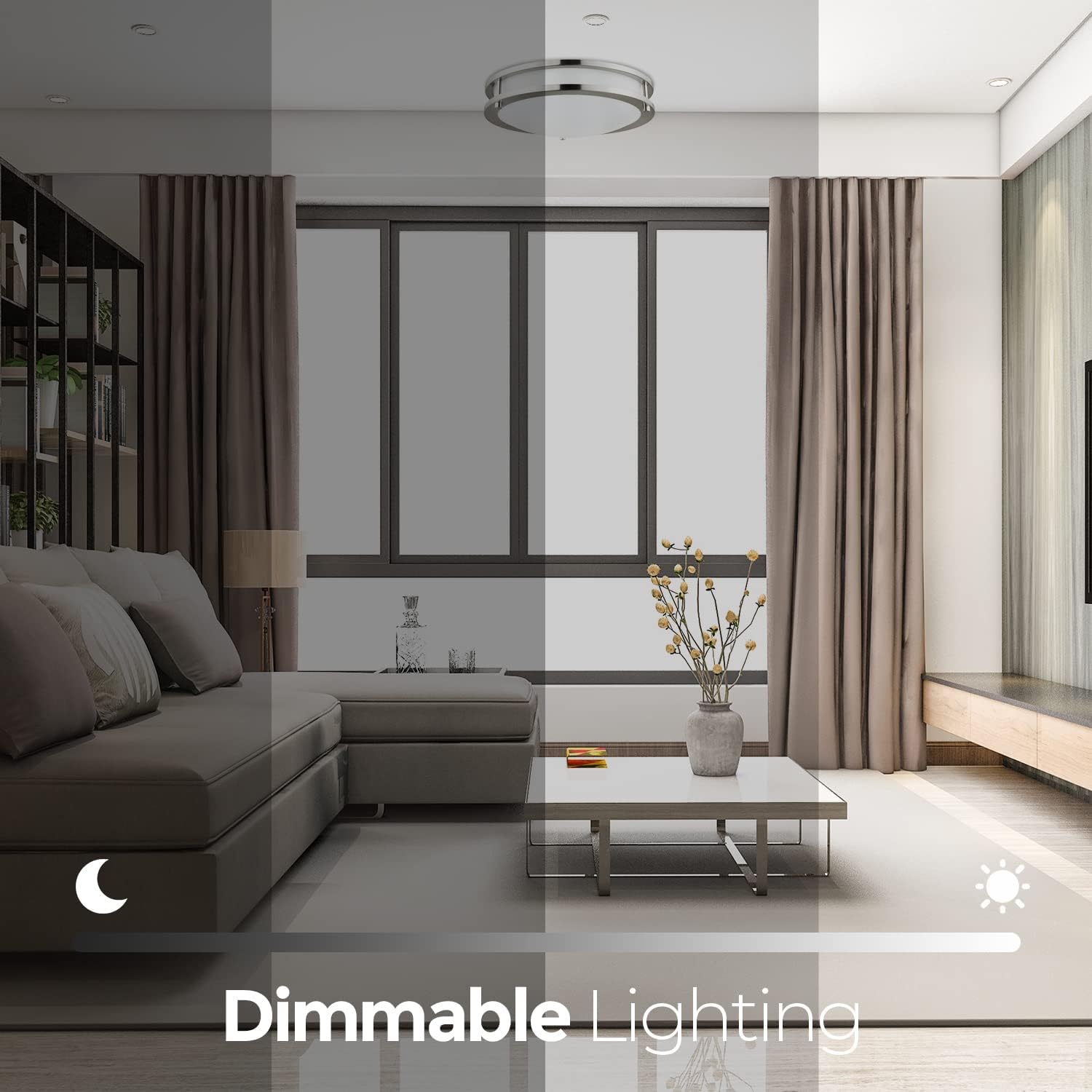 Diodesy- 18 Inch Decorative Flush Mount Ceiling Double Ring LED Light Fixture 28W 1960 Lumen Color Selectable 27K/30K/35K/40K/50K Dimmable Brushed Nickel- Dual Band for Kitchen Bedroom Hallway