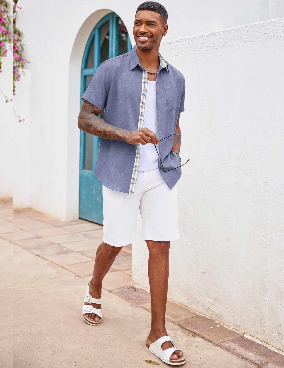 COOFANDY Men's Button Down Shirts Short Sleeve Casual Summer Beach Vacation Wedding Shirt with Pocket