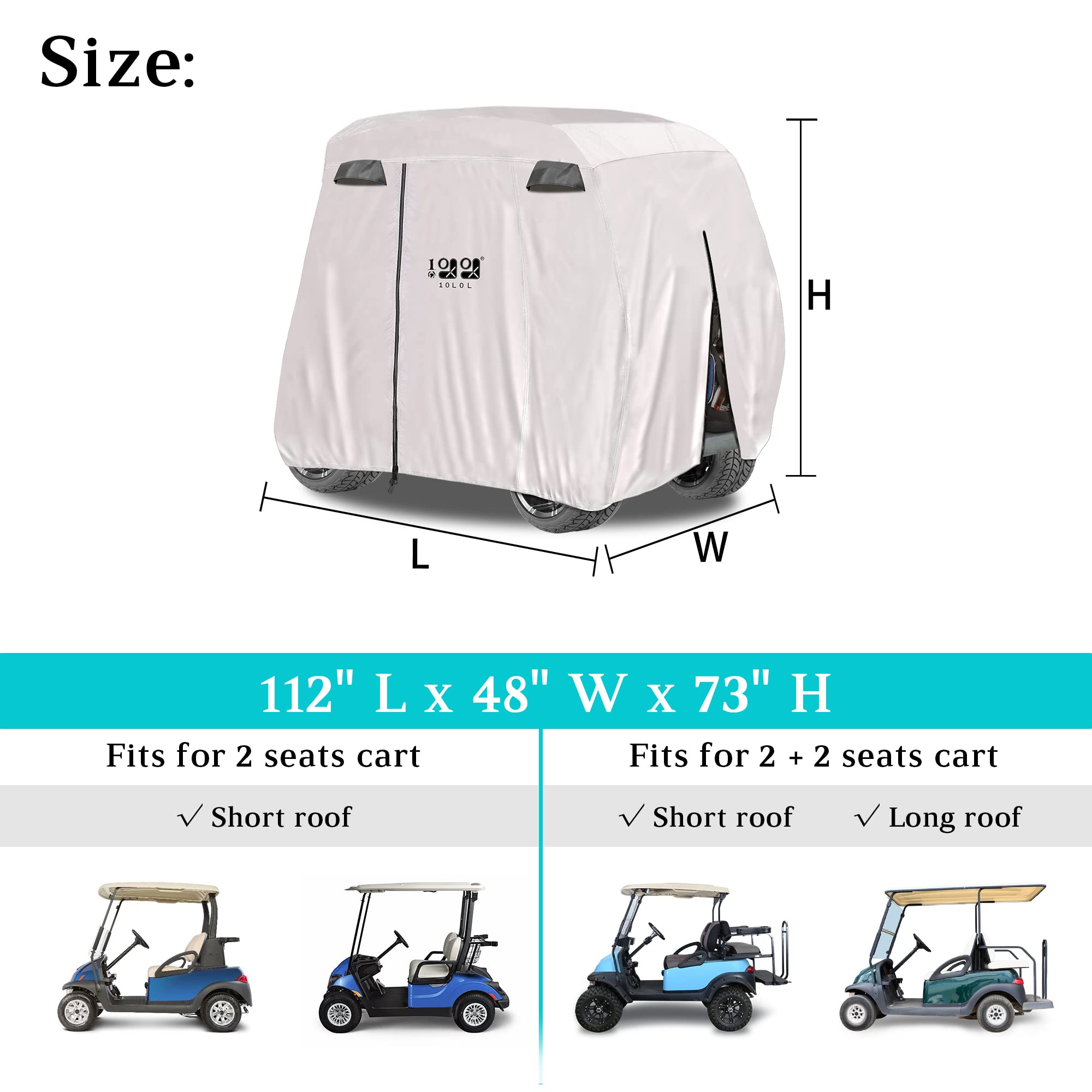 10L0L Housse Universelle pour voiturette de Golf EZGO, Club Car et pour Yamaha, imperméable et Durable, Blanc argenté