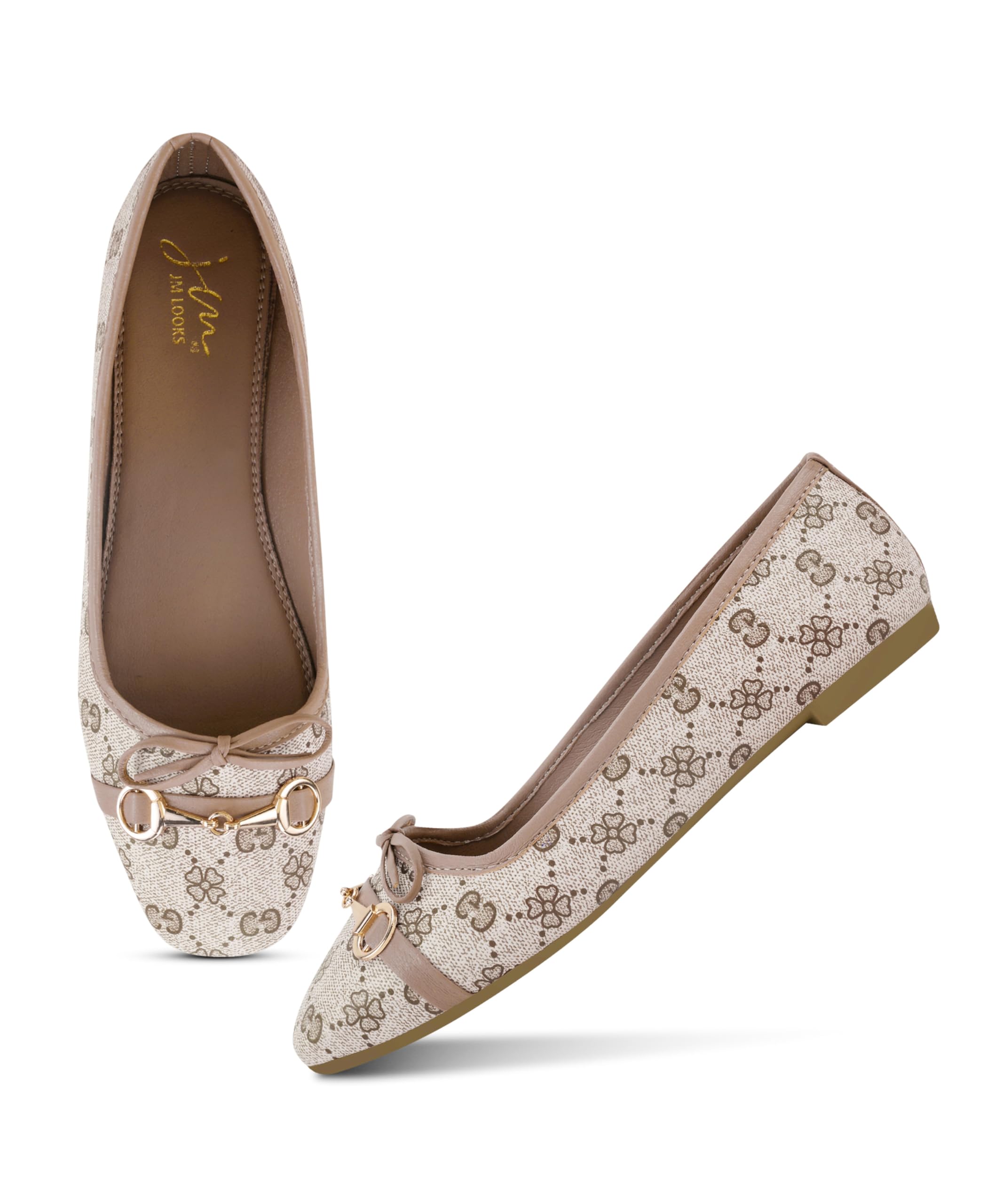 Monogram Print Ballerina Flats with Metallic Bit Detail and Classic Bow Accent for Sophisticated Style-image-37