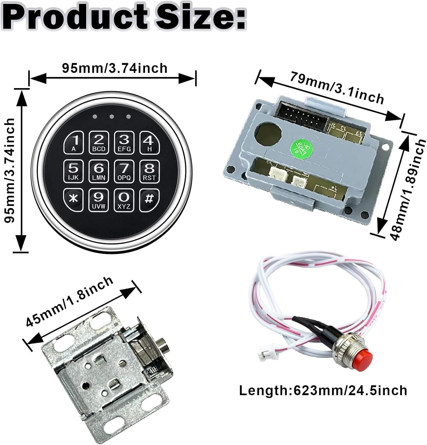 Electronic Gun Safe Lock Replacement, Zinc Alloy Keypad Gun Safe Lock with Solenoid Access,14 Ribbon Cable Motherboard & Reset Button Lock Set Chrome